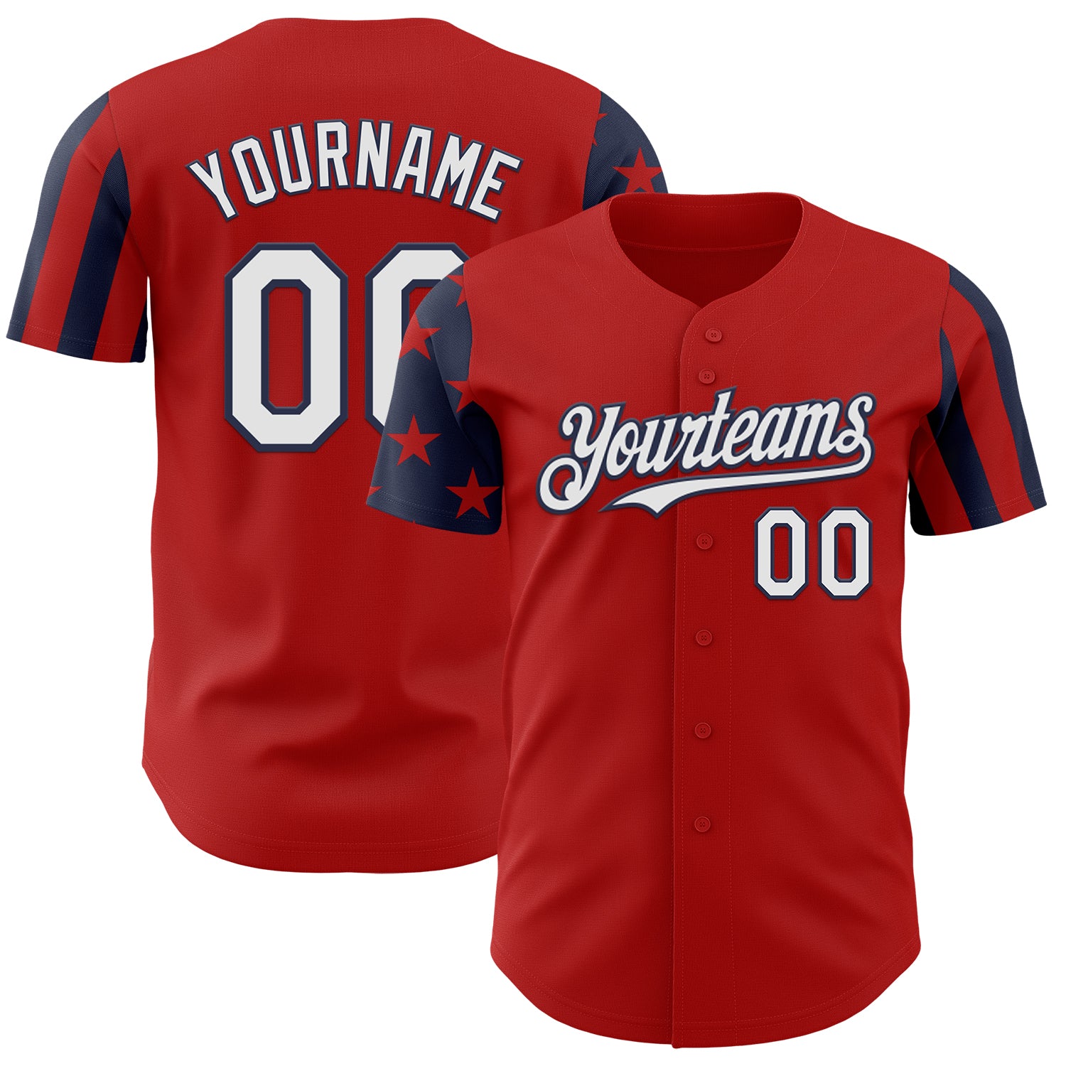 Custom Red White-Navy Two Tone USA Flag Sleeves Stars and Stripes Authentic Baseball Jersey