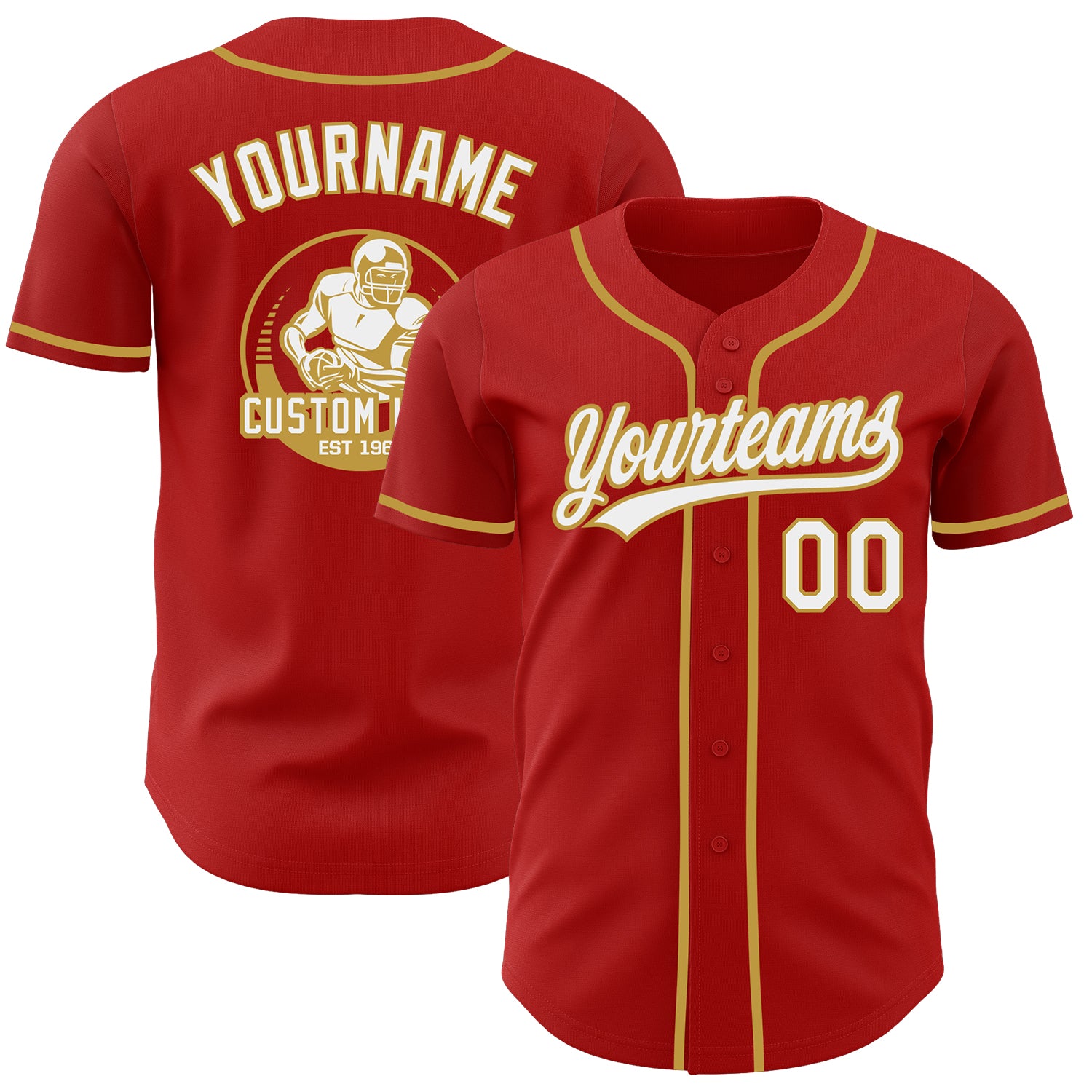 Custom Red White-Old Gold Authentic Baseball Jersey
