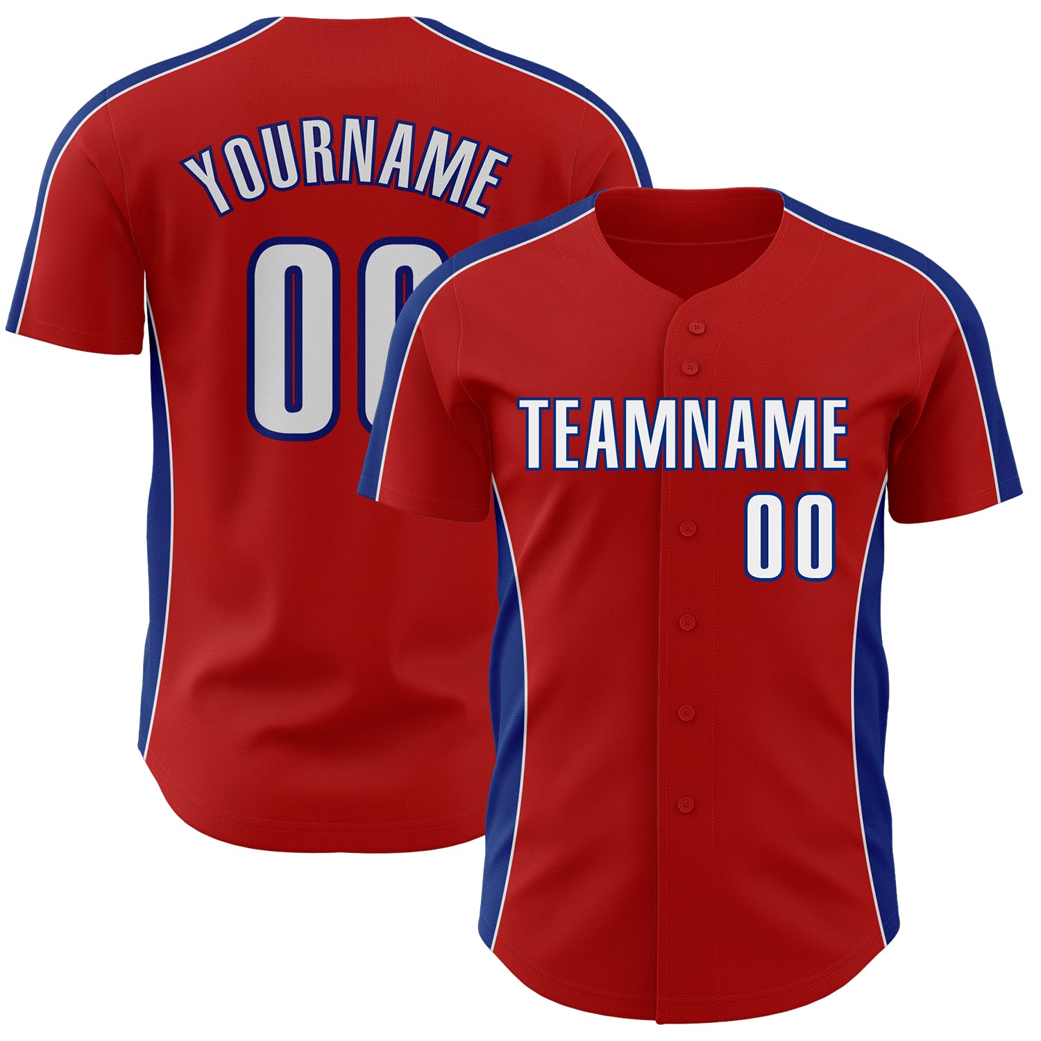 Custom Red White-Royal Classic Color Block Side Panel Stripe Authentic Baseball Jersey