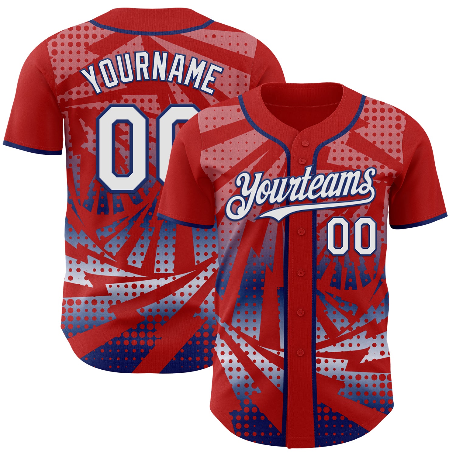 Custom Red White-Royal Lightning Gradient Dot Authentic Baseball Jersey