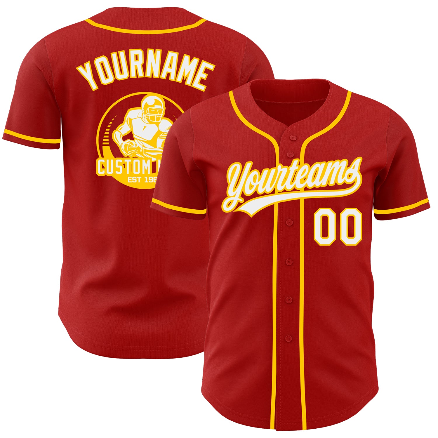 Custom Red White-Yellow Authentic Baseball Jersey