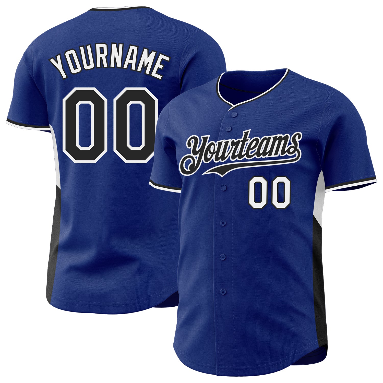 Custom Royal Black-White Classic Color Block Side Panel Stripe Authentic Baseball Jersey