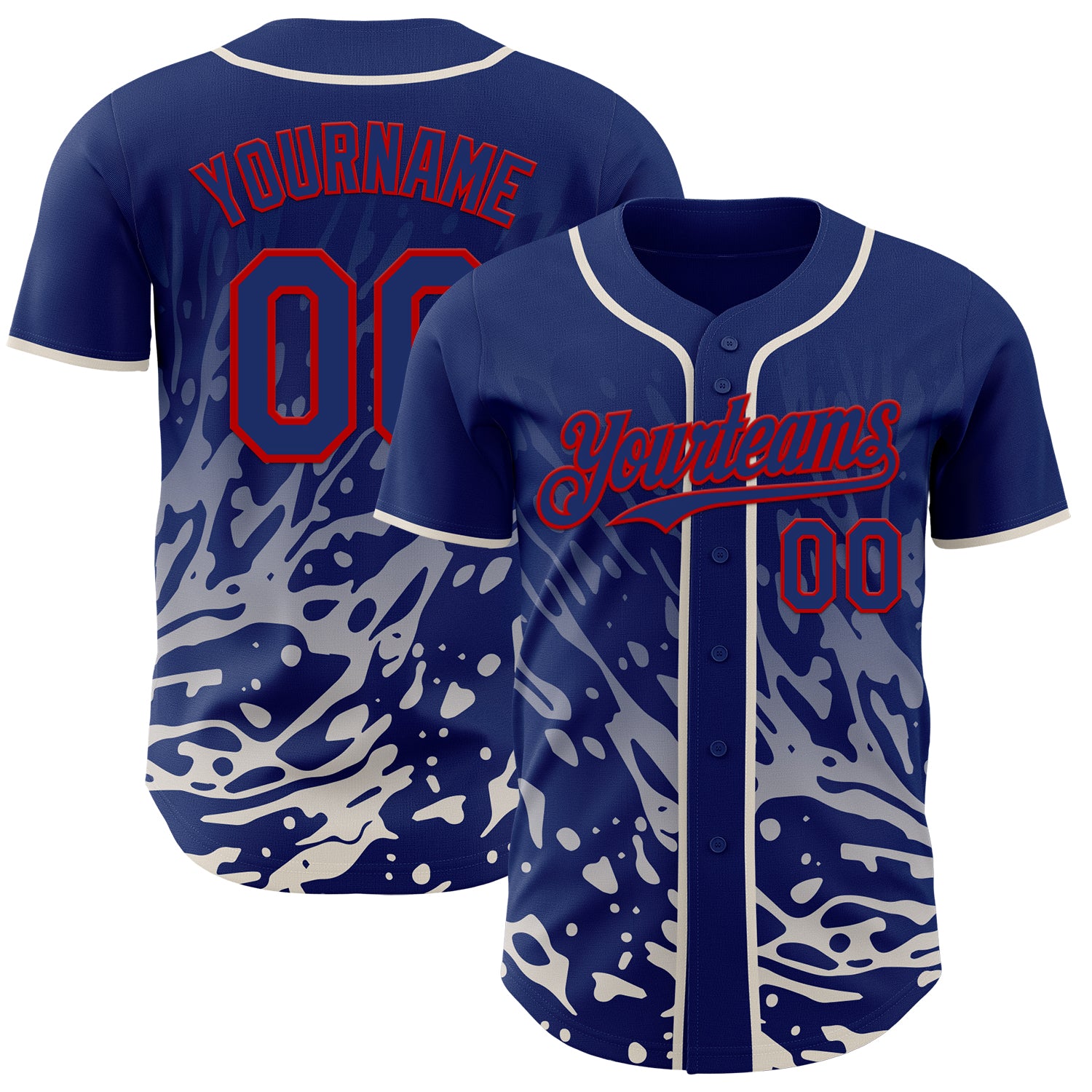 Custom Royal Cream-Red Fluid Liquid Wave Splatter Authentic Baseball Jersey