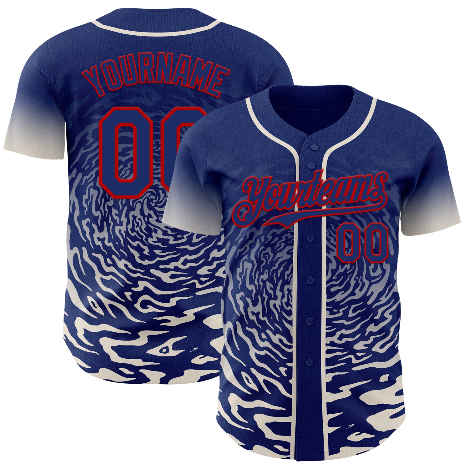 Custom Royal Cream-Red Fluid Wave Splatter Gradient Authentic Baseball Jersey