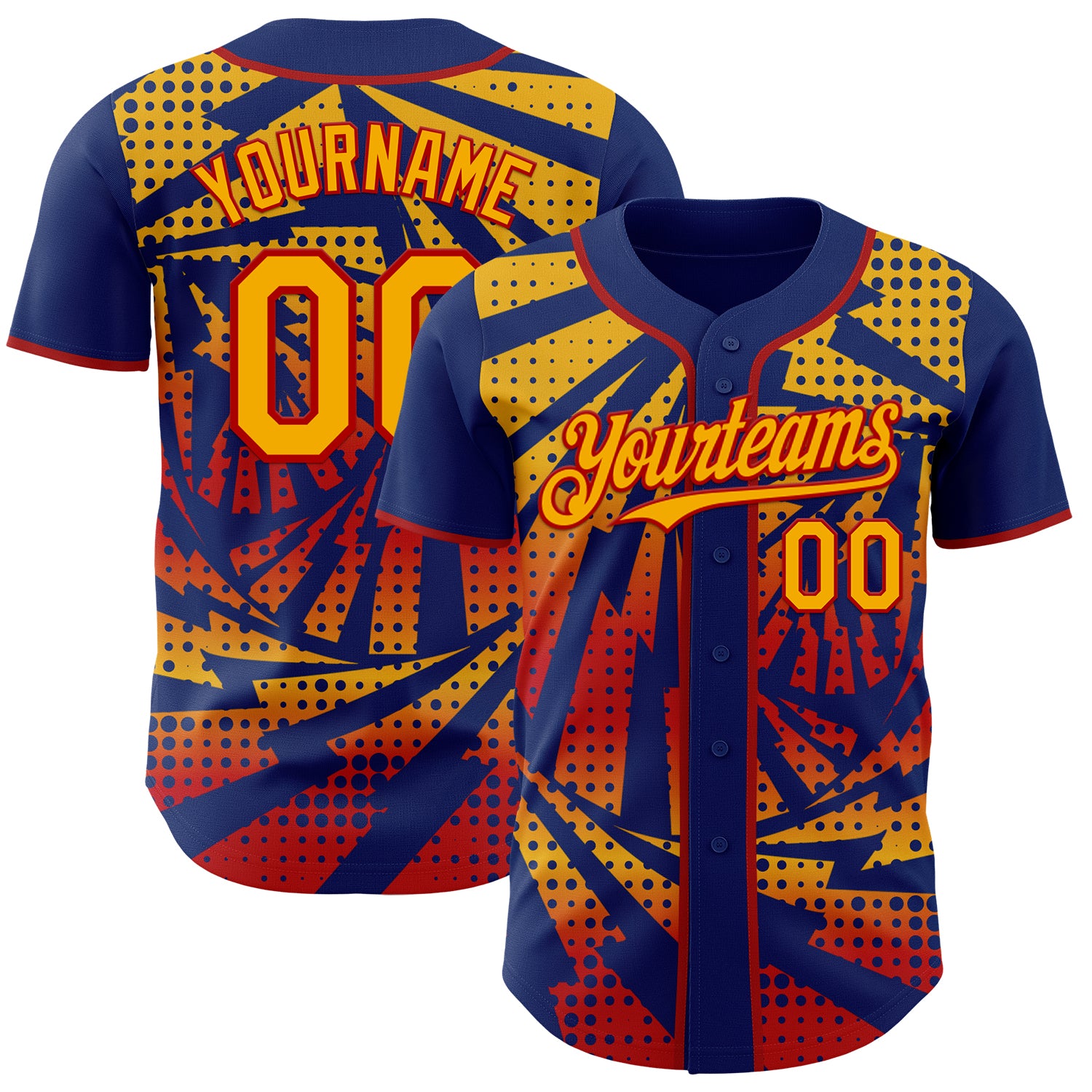 Custom Royal Gold-Red Lightning Gradient Dot Authentic Baseball Jersey