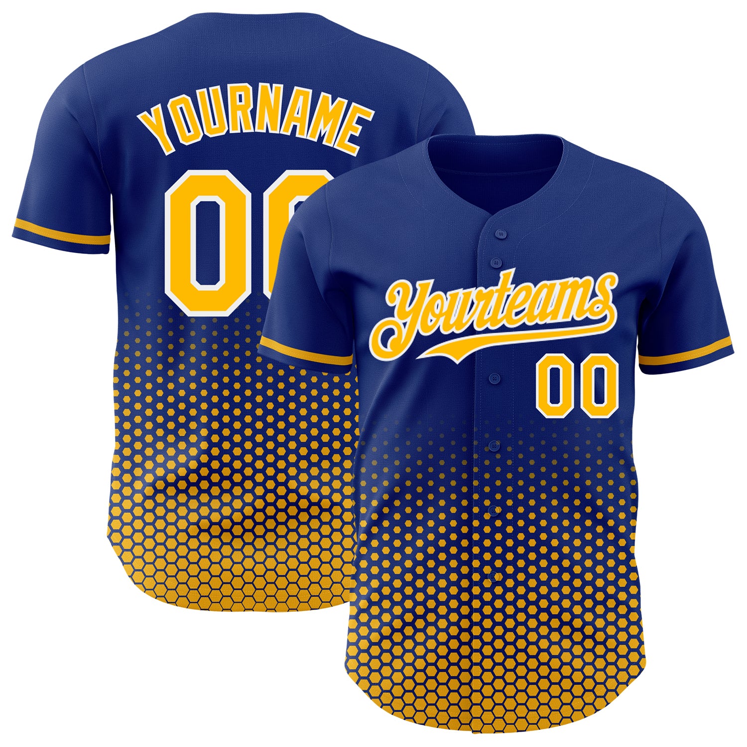 Custom Royal Gold-White Geometric Hexagonal Dot Gradient Authentic Baseball Jersey