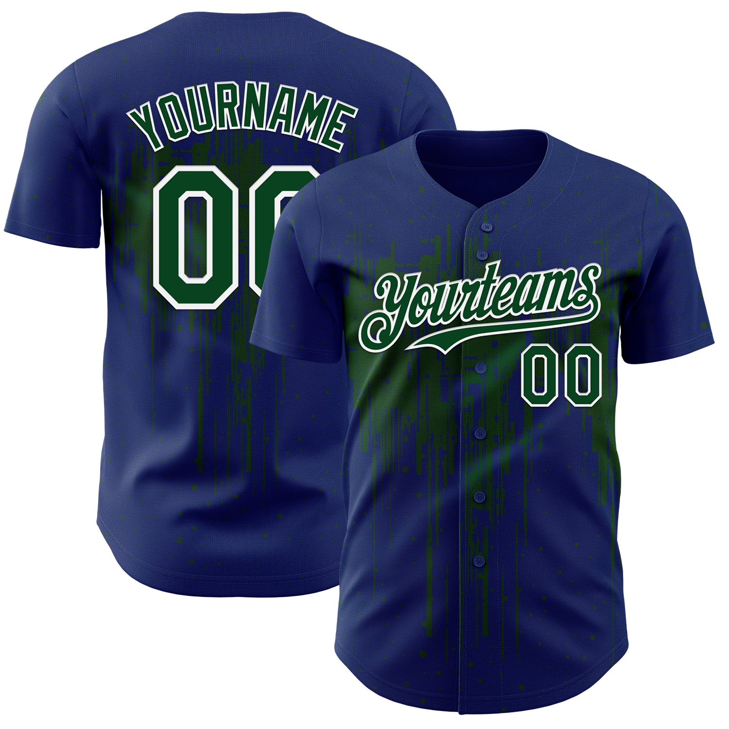 Custom Royal Green-White 3D Pattern Design Dripping Splatter Paint Authentic Baseball Jersey