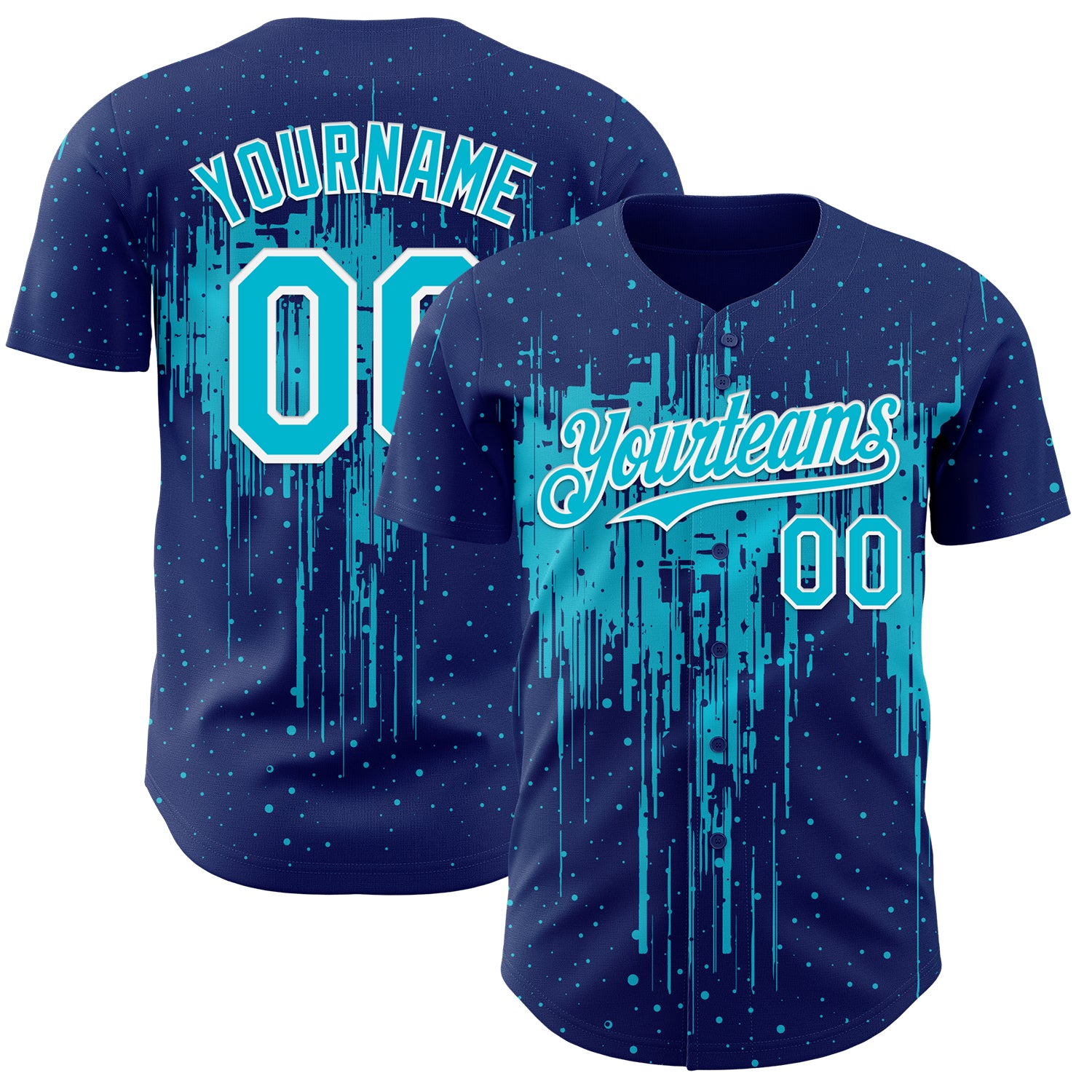 Custom Royal Lakes Blue-White 3D Pattern Design Dripping Splatter Paint Authentic Baseball Jersey