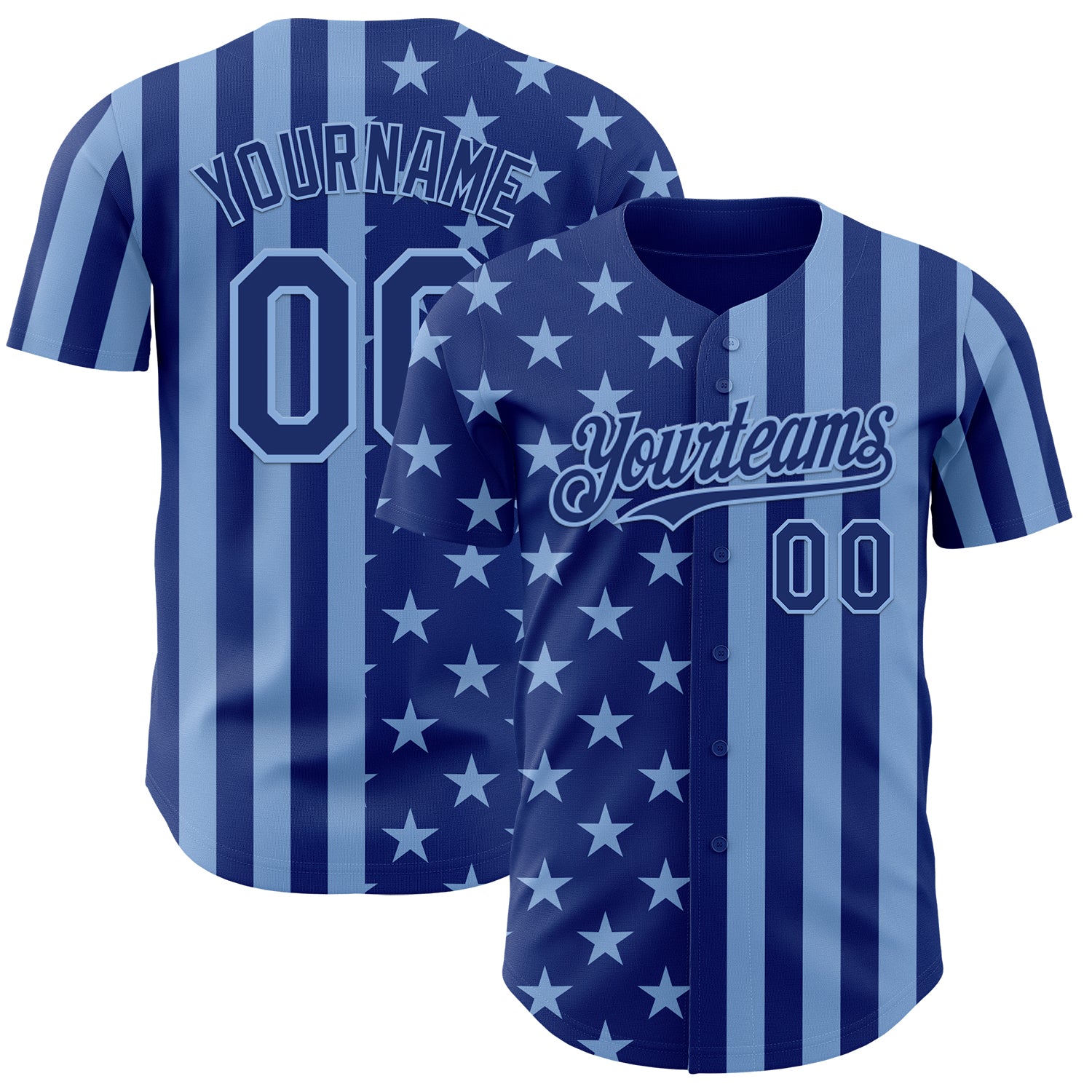 Custom Royal-Light Blue USA Flag Patriotic Split Stars and Stripes Authentic Baseball Jersey