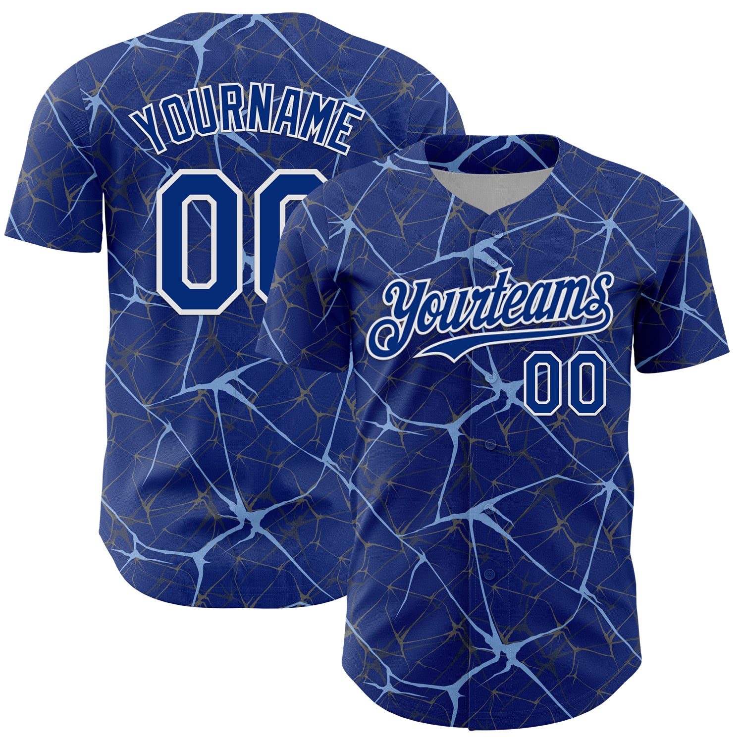 Custom Royal Light Blue-White 3D Pattern Design Abstract Network Authentic Baseball Jersey