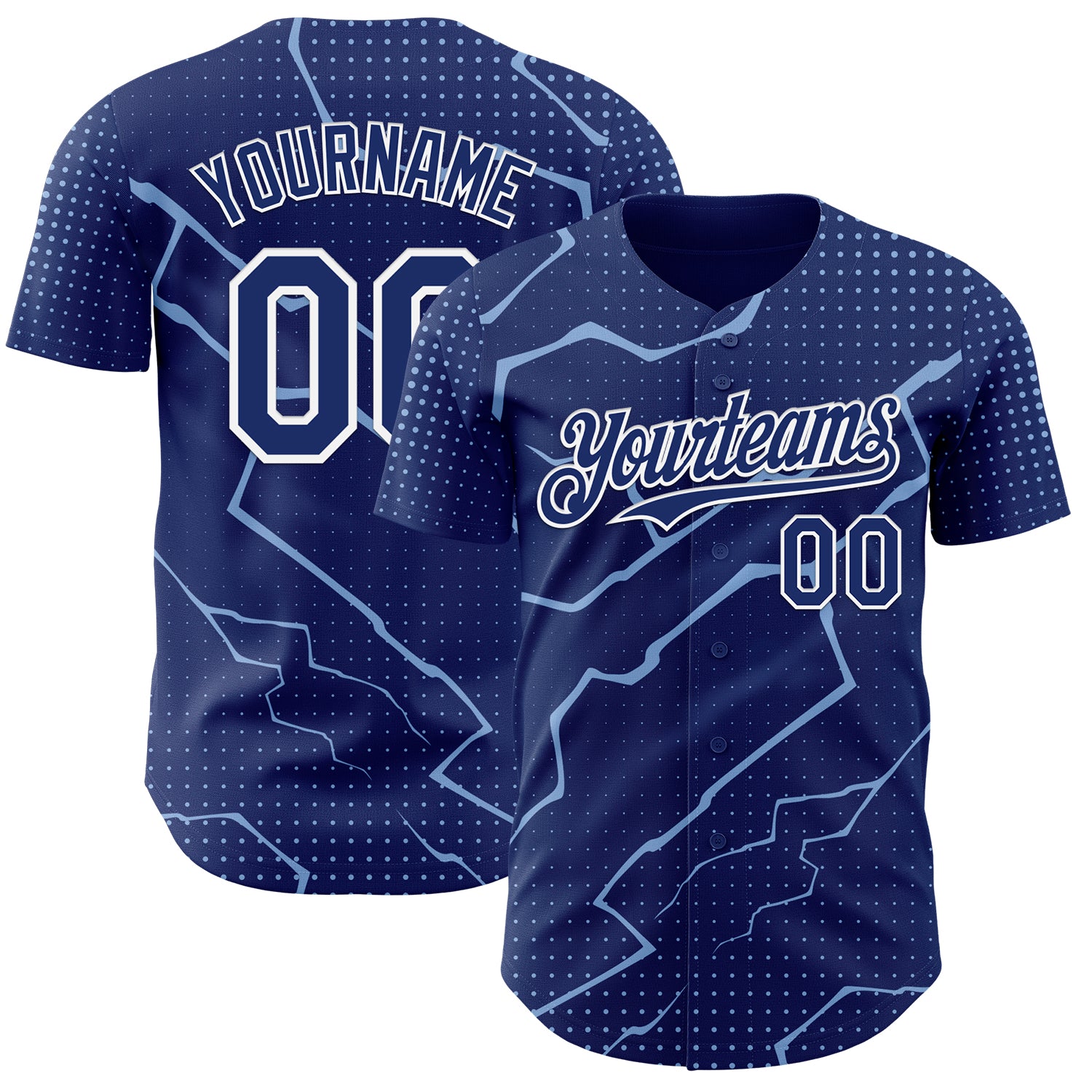 Custom Royal Light Blue-White 3D Pattern Design Lightning Polka Dot Authentic Baseball Jersey