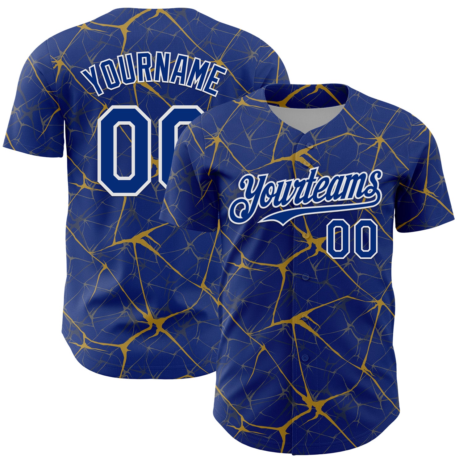 Custom Royal Old Gold-White 3D Pattern Design Abstract Network Authentic Baseball Jersey