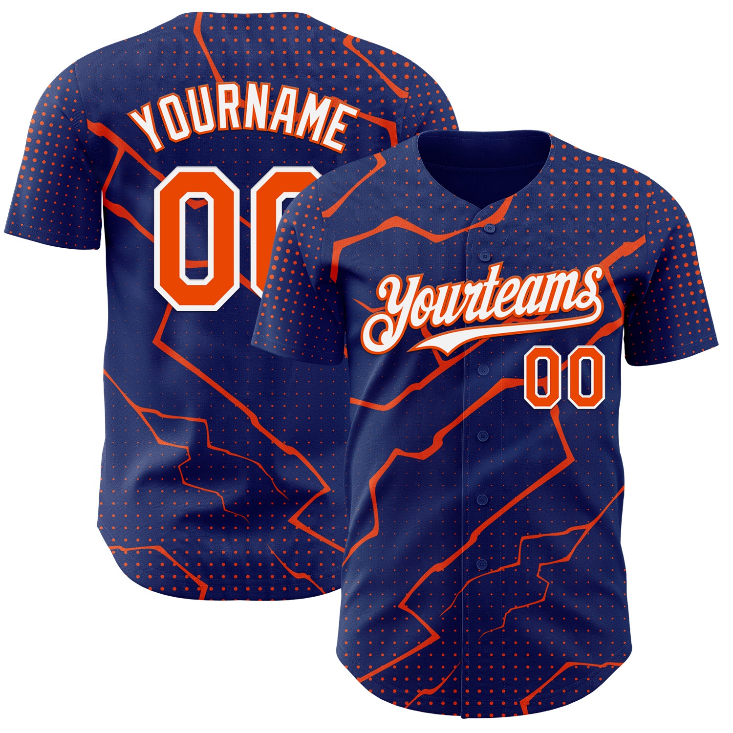 Custom Royal Orange-White 3D Pattern Design Lightning Polka Dot Authentic Baseball Jersey
