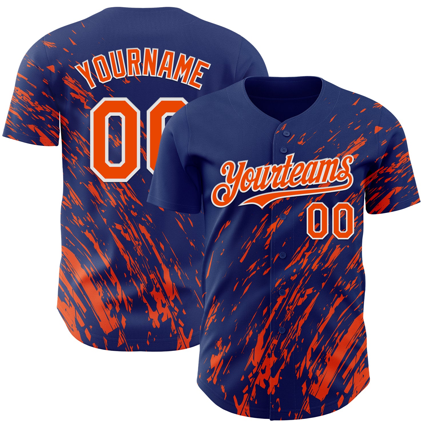 Custom Royal Orange-White 3D Pattern Design Paint Stroke Grunge Streak Authentic Baseball Jersey