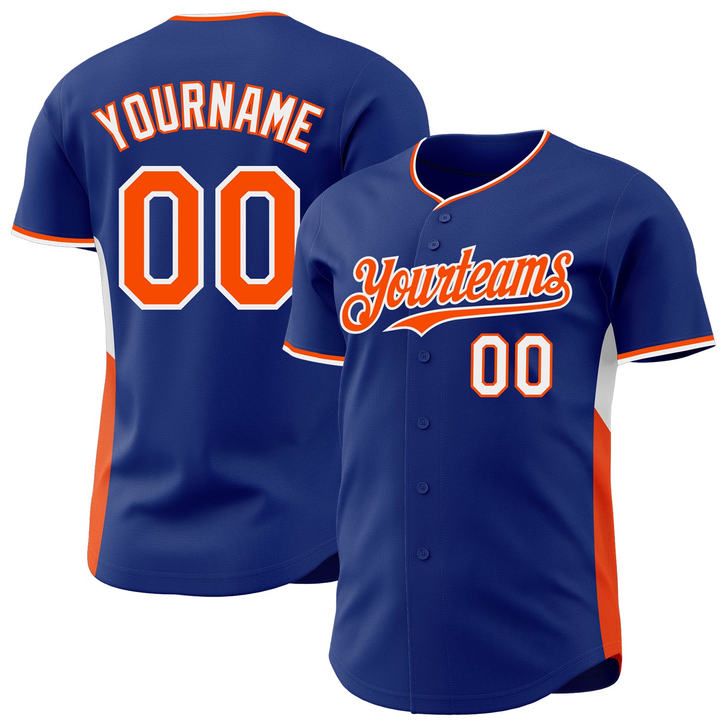 Custom Royal Orange-White Classic Color Block Side Panel Stripe Authentic Baseball Jersey