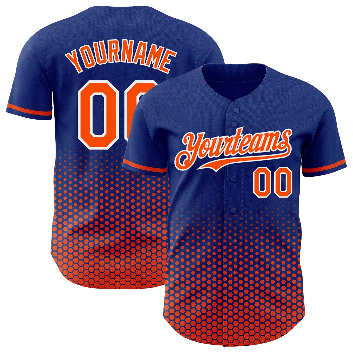 Custom Royal Orange-White Geometric Hexagonal Dot Gradient Authentic Baseball Jersey