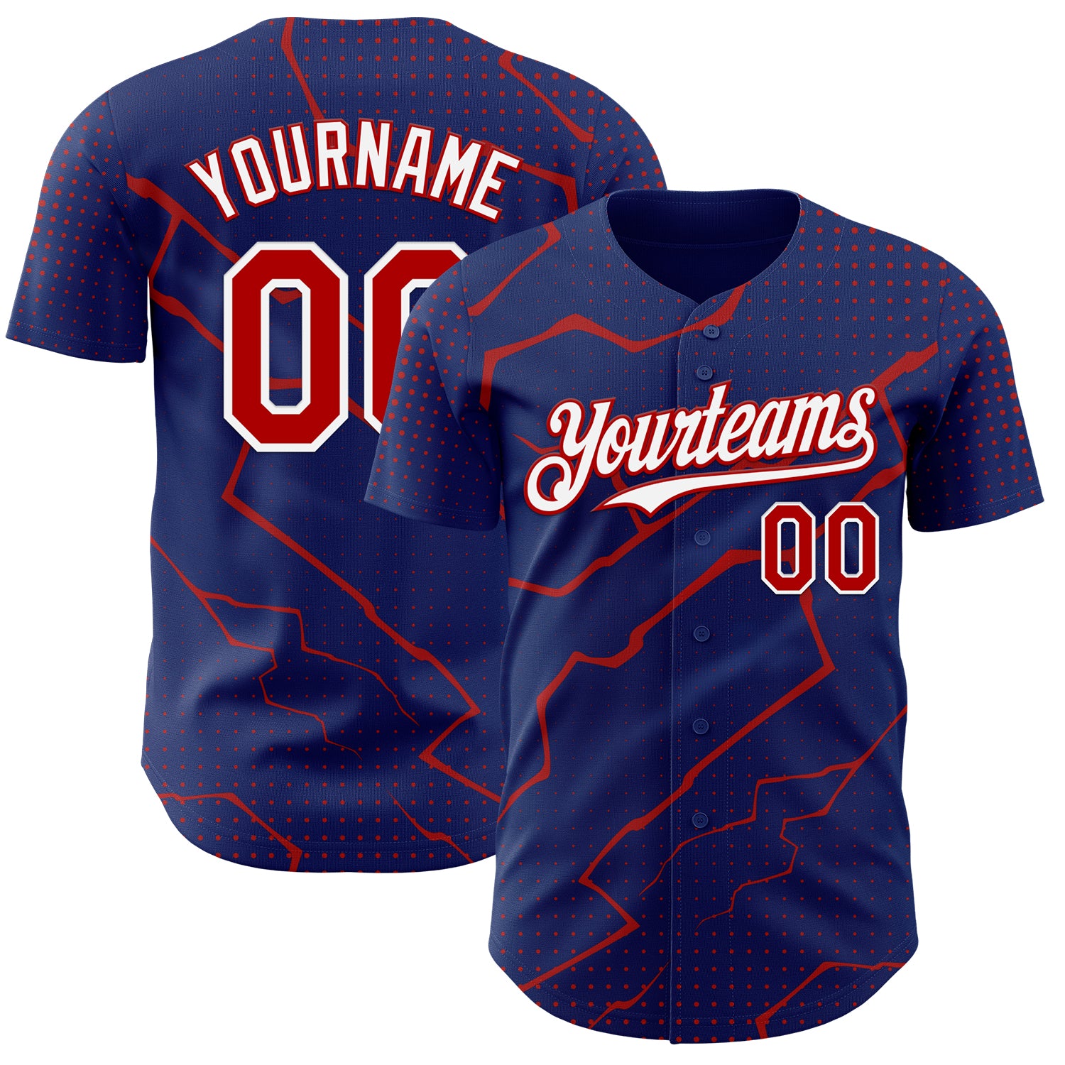 Custom Royal Red-White 3D Pattern Design Lightning Polka Dot Authentic Baseball Jersey