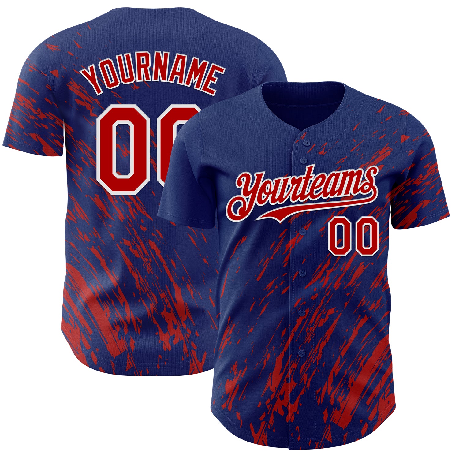 Custom Royal Red-White 3D Pattern Design Paint Stroke Grunge Streak Authentic Baseball Jersey