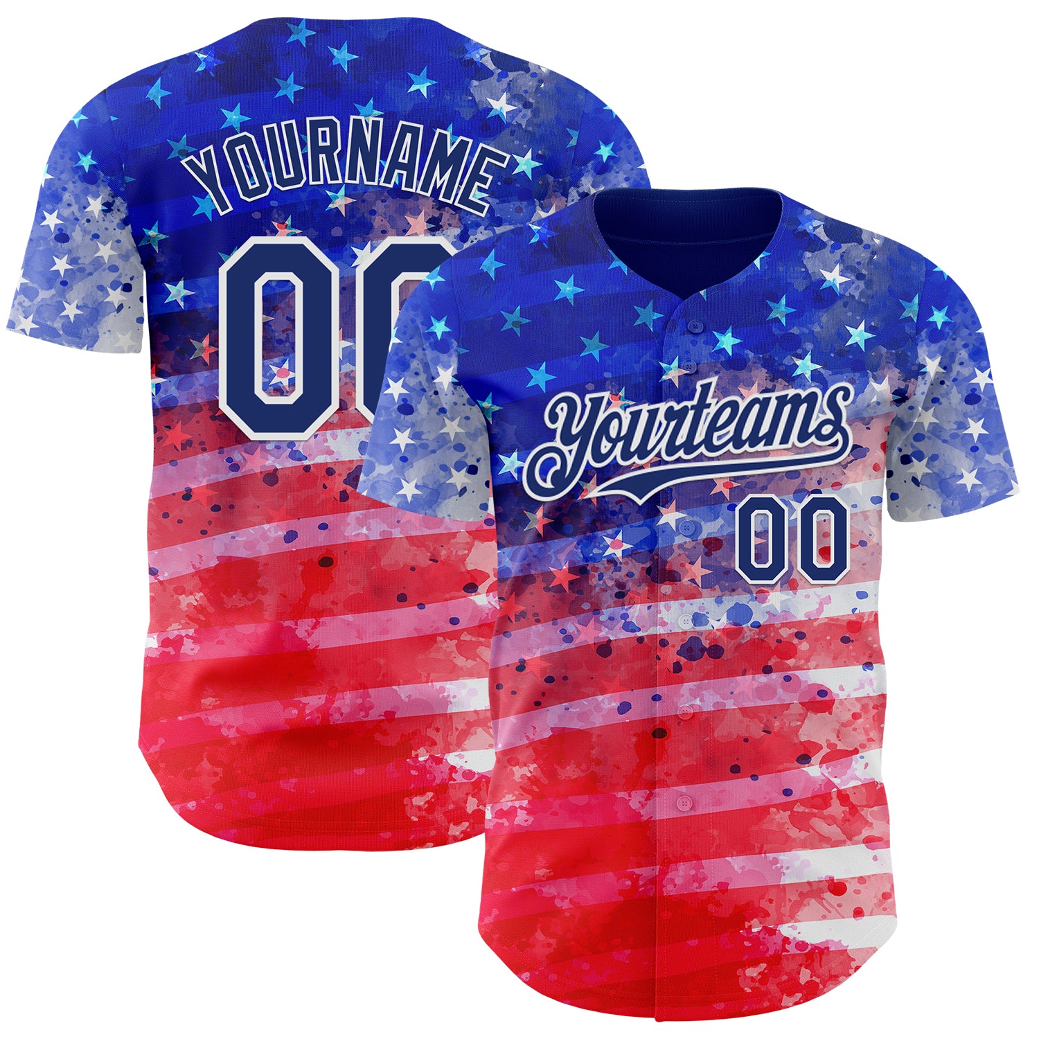 Custom Royal Red-White American Flag Patriotic Authentic Baseball Jersey