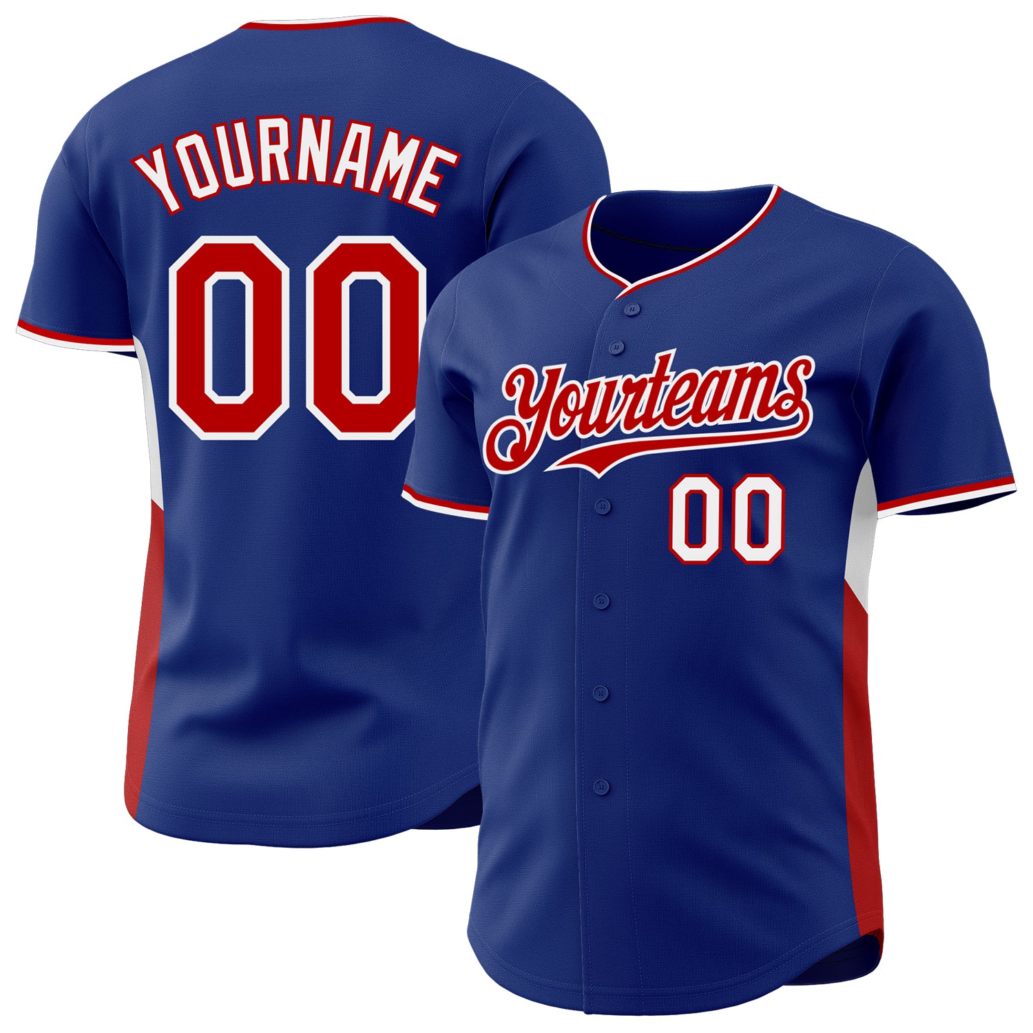 Custom Royal Red-White Classic Color Block Side Panel Stripe Authentic Baseball Jersey