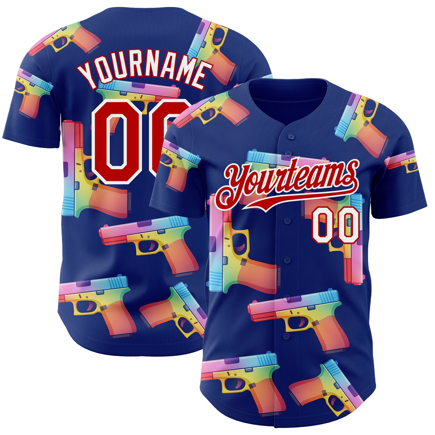 Custom Royal Red-White Colorful Firepower 3D Pattern Design Authentic Baseball Jersey