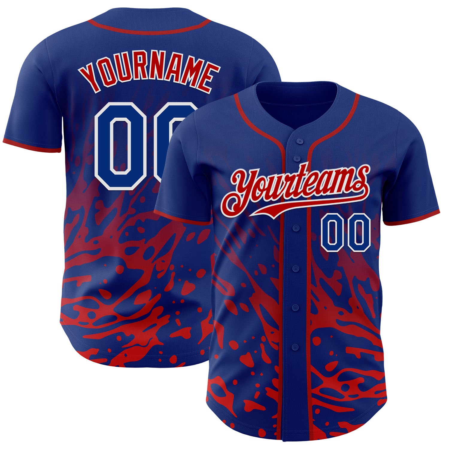 Custom Royal Red-White Fluid Liquid Wave Splatter Authentic Baseball Jersey