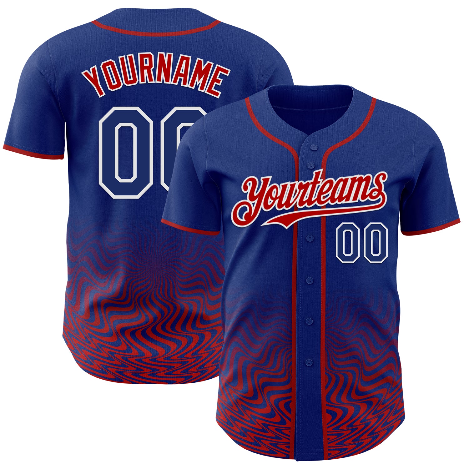 Custom Royal Red-White Fluid Wave Psychedelic Swirl Authentic Baseball Jersey