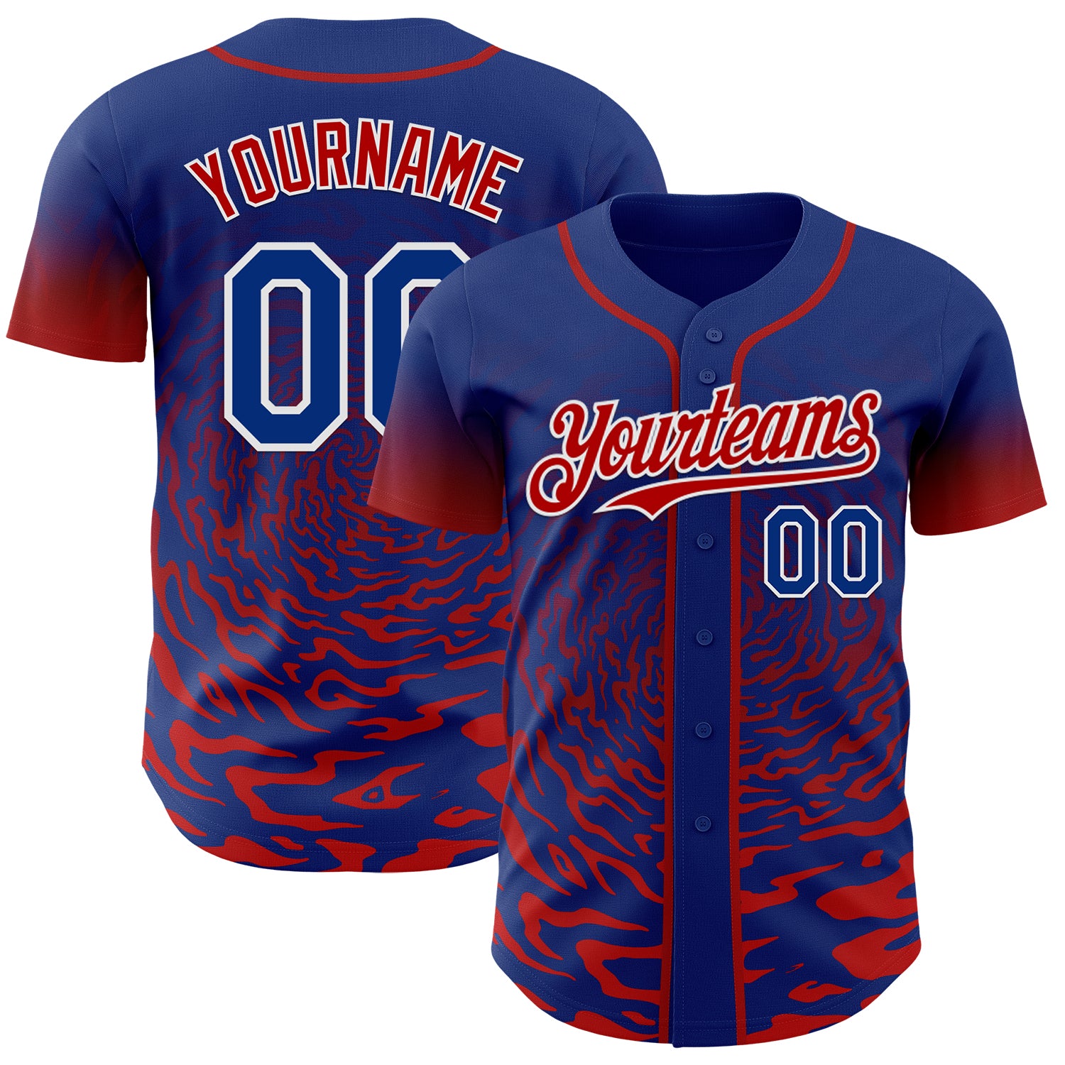 Custom Royal Red-White Fluid Wave Splatter Gradient Authentic Baseball Jersey