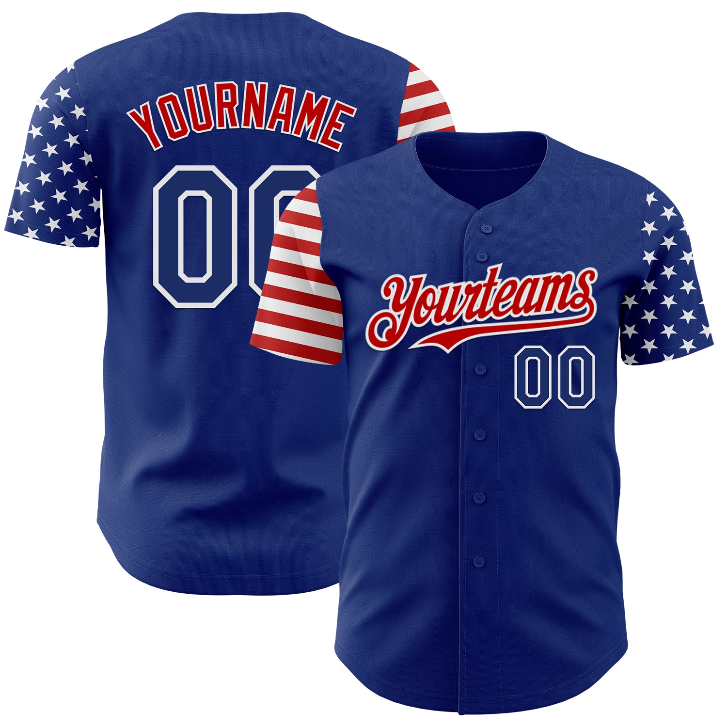 Custom Royal Red-White Two Tone USA Flag Sleeves Stars and Stripes Authentic Baseball Jersey