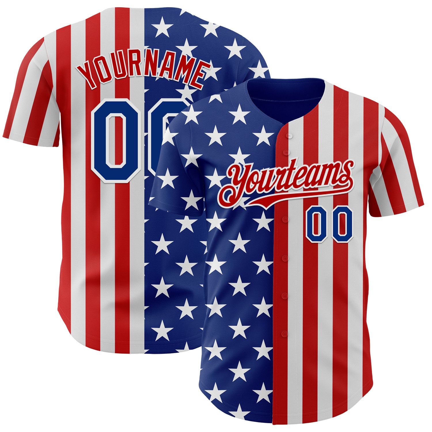 Custom Royal Red-White USA Flag Patriotic Split Stars and Stripes Authentic Baseball Jersey