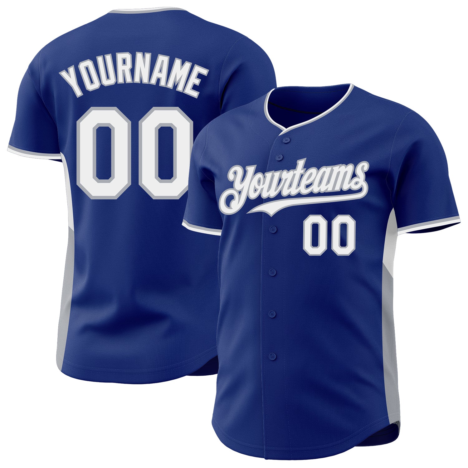 Custom Royal White-Gray Classic Color Block Side Panel Stripe Authentic Baseball Jersey