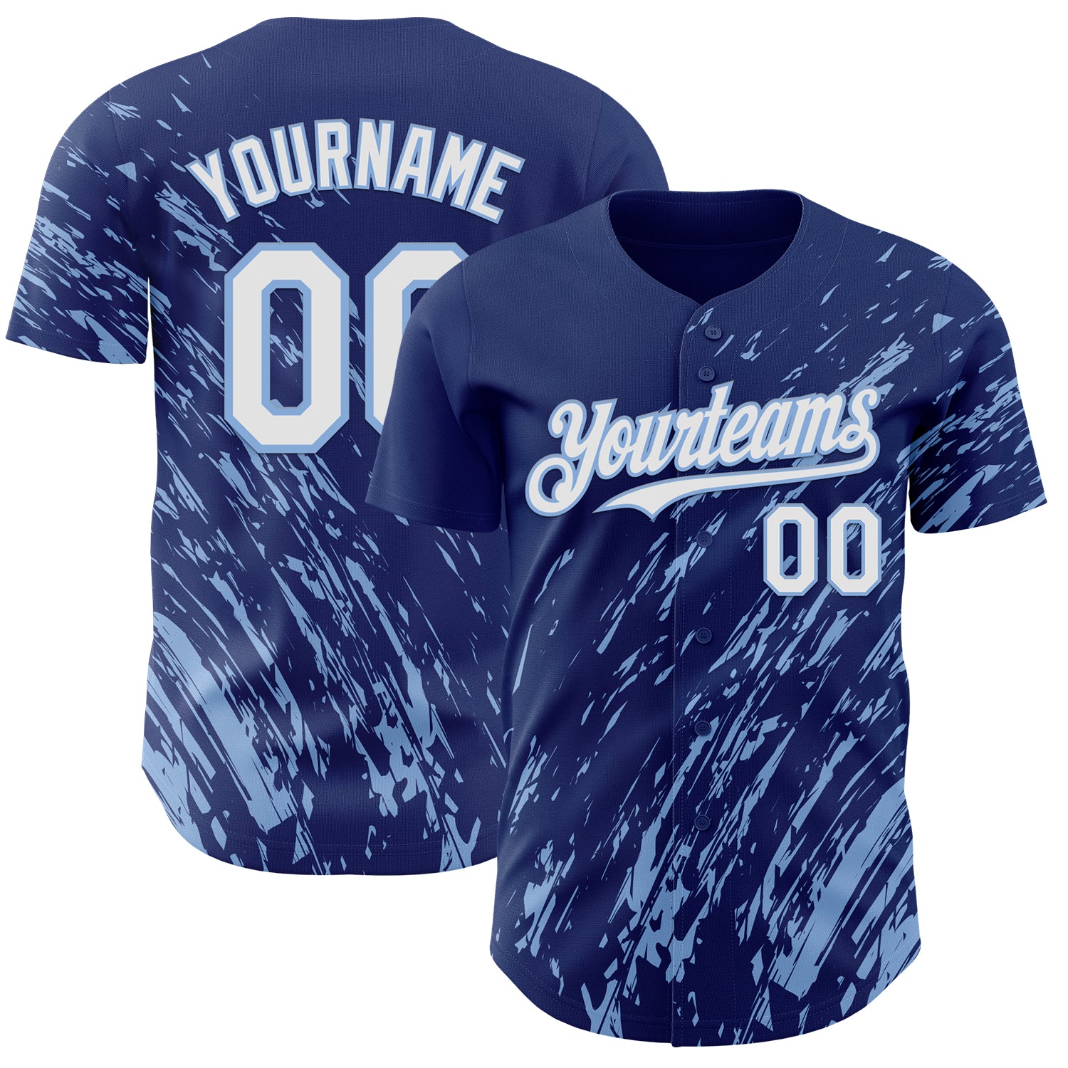 Custom Royal White-Light Blue 3D Pattern Design Paint Stroke Grunge Streak Authentic Baseball Jersey