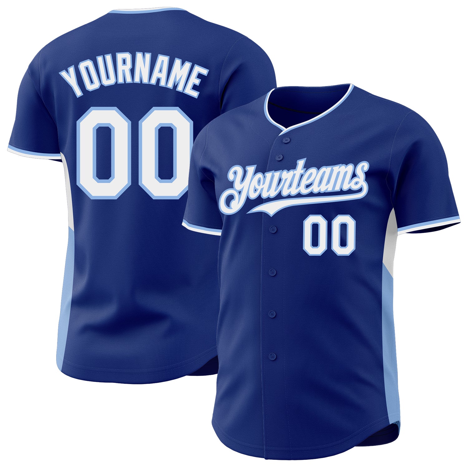 Custom Royal White-Light Blue Classic Color Block Side Panel Stripe Authentic Baseball Jersey