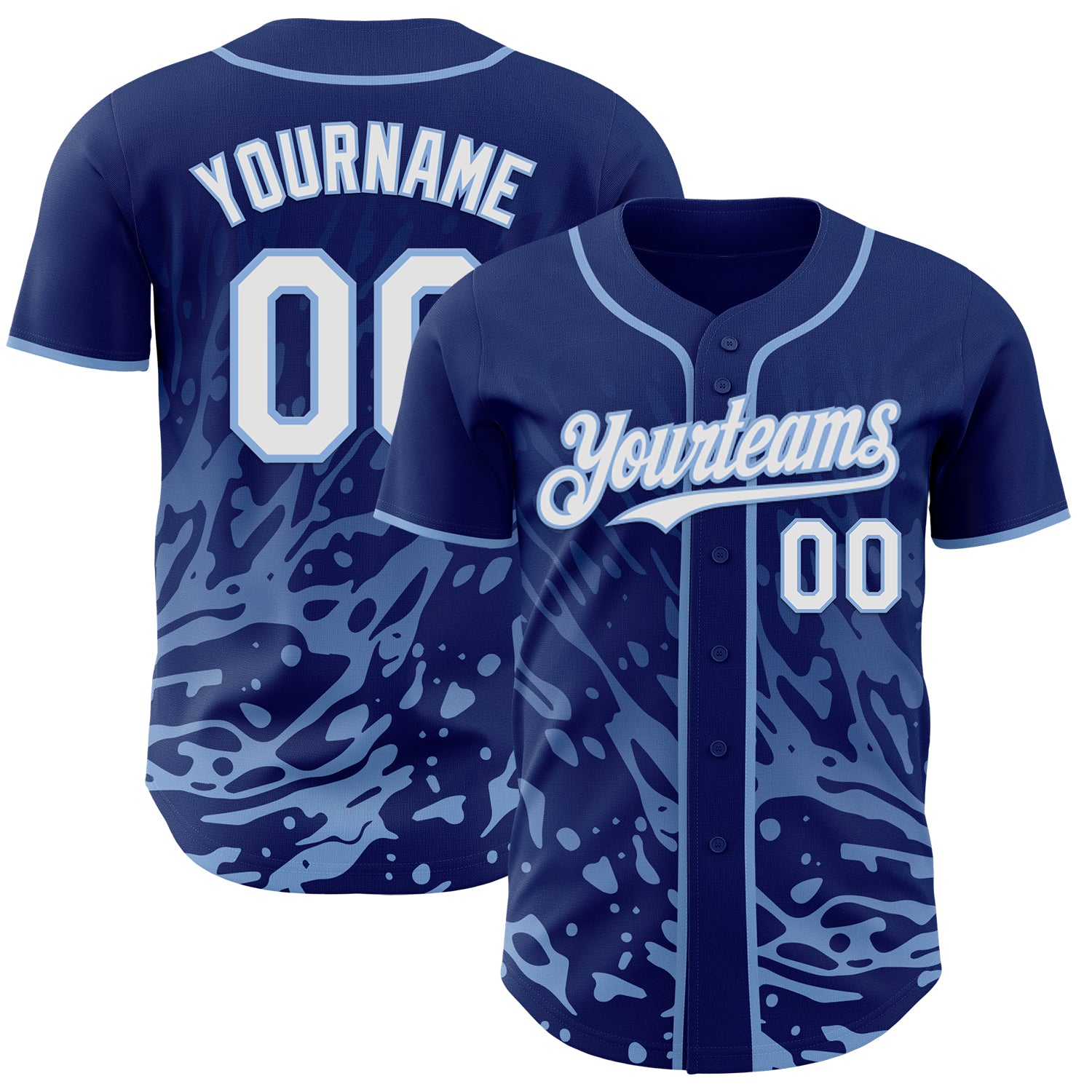 Custom Royal White-Light Blue Fluid Liquid Wave Splatter Authentic Baseball Jersey