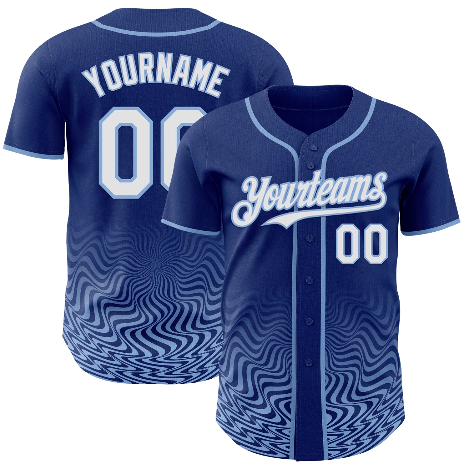Custom Royal White-Light Blue Fluid Wave Psychedelic Swirl Authentic Baseball Jersey