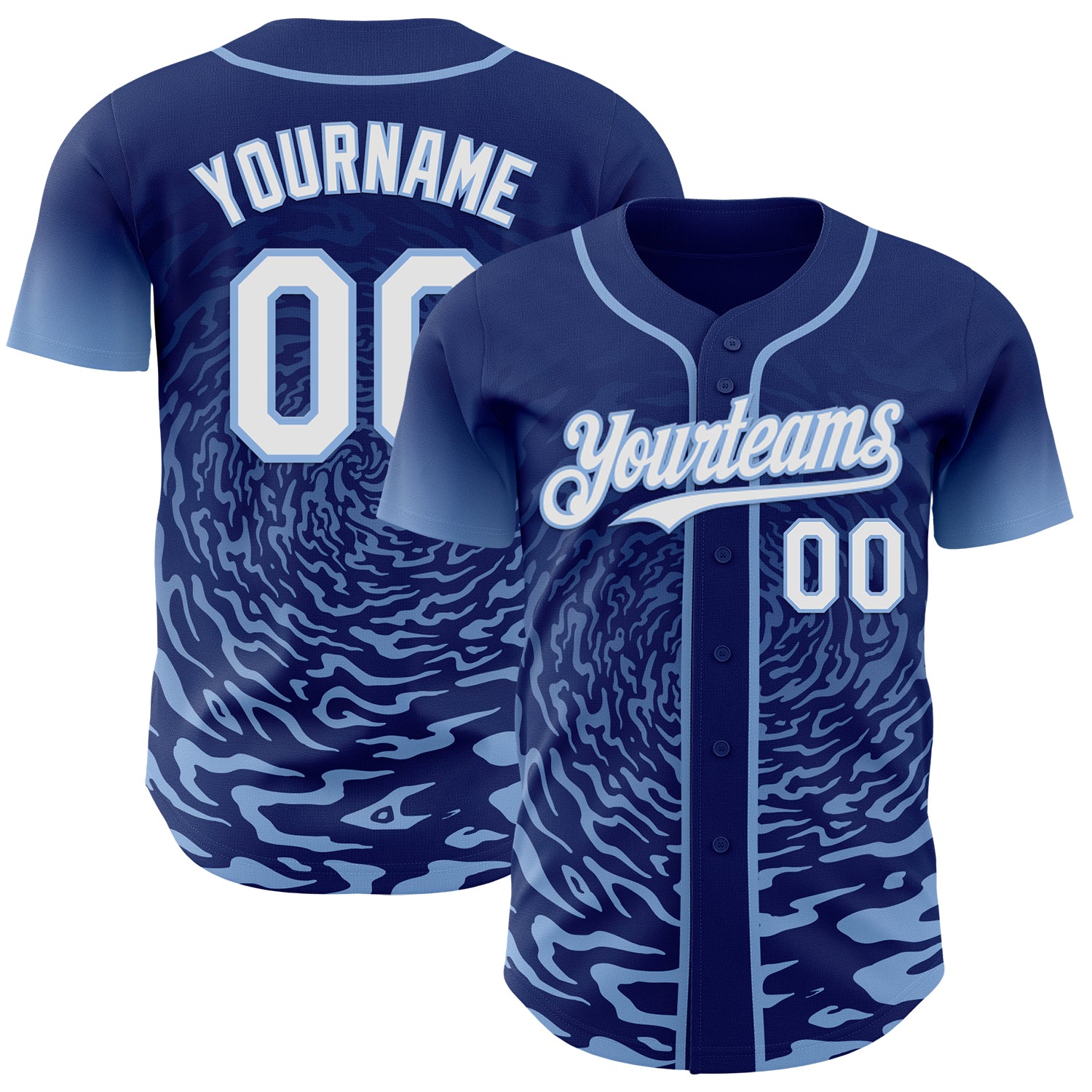 Custom Royal White-Light Blue Fluid Wave Splatter Gradient Authentic Baseball Jersey