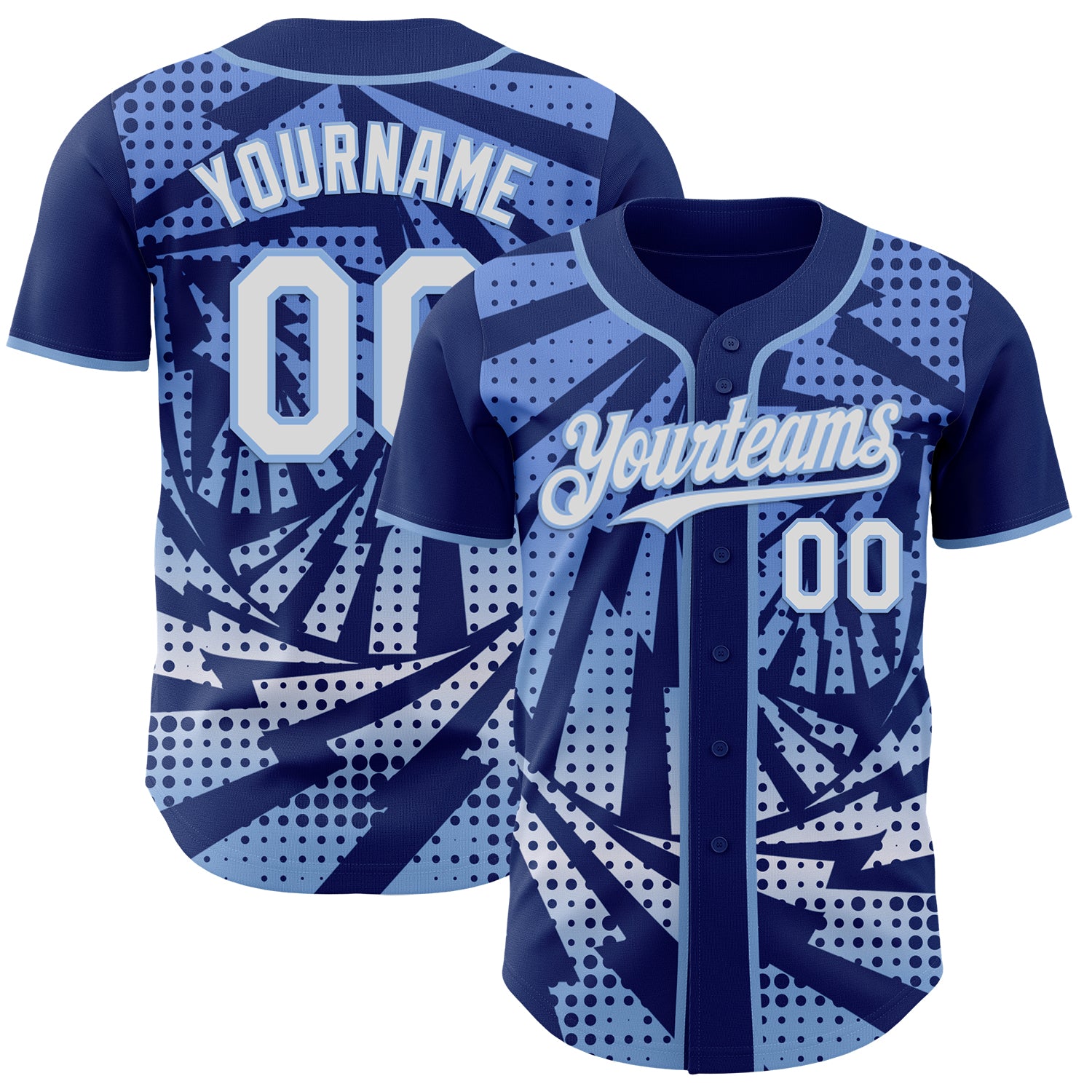 Custom Royal White-Light Blue Lightning Gradient Dot Authentic Baseball Jersey
