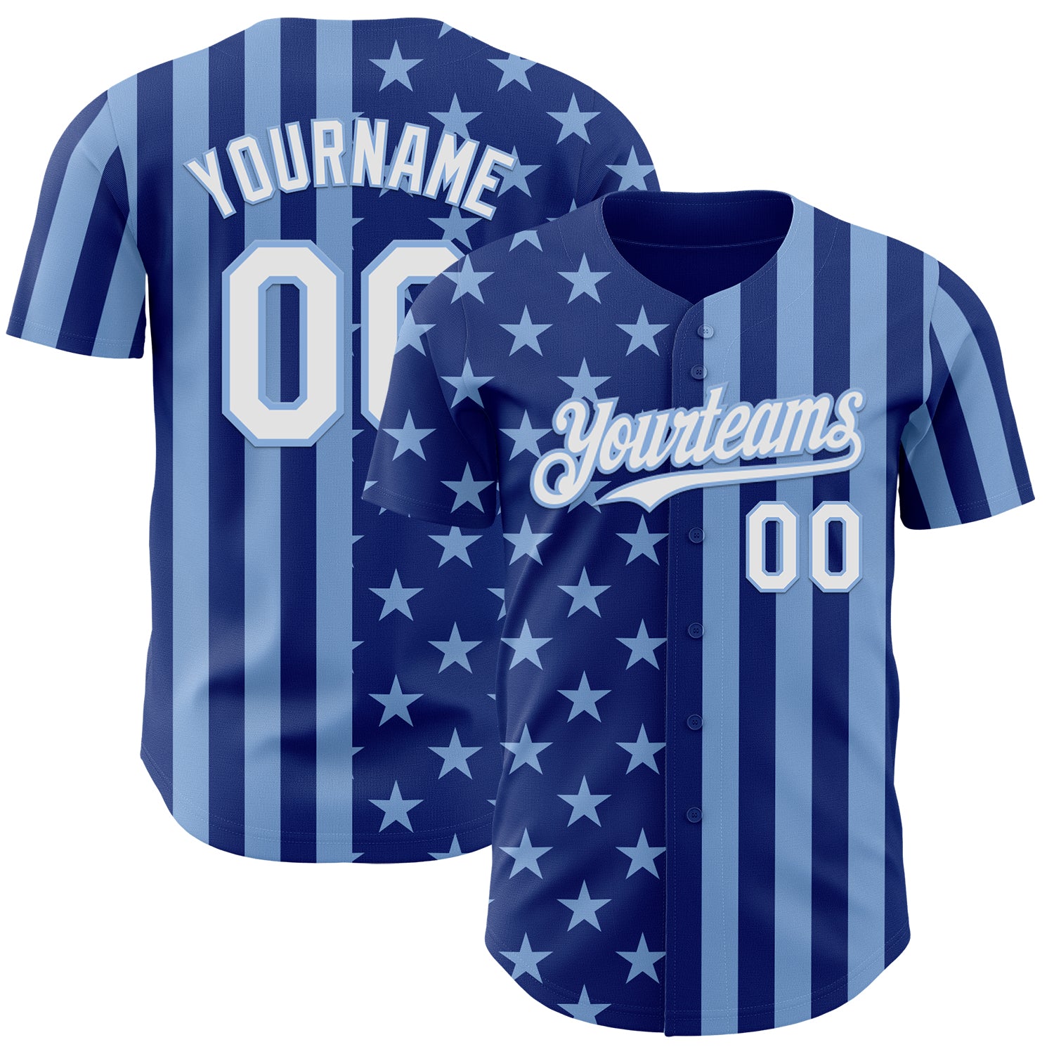 Custom Royal White-Light Blue USA Flag Patriotic Split Stars and Stripes Authentic Baseball Jersey