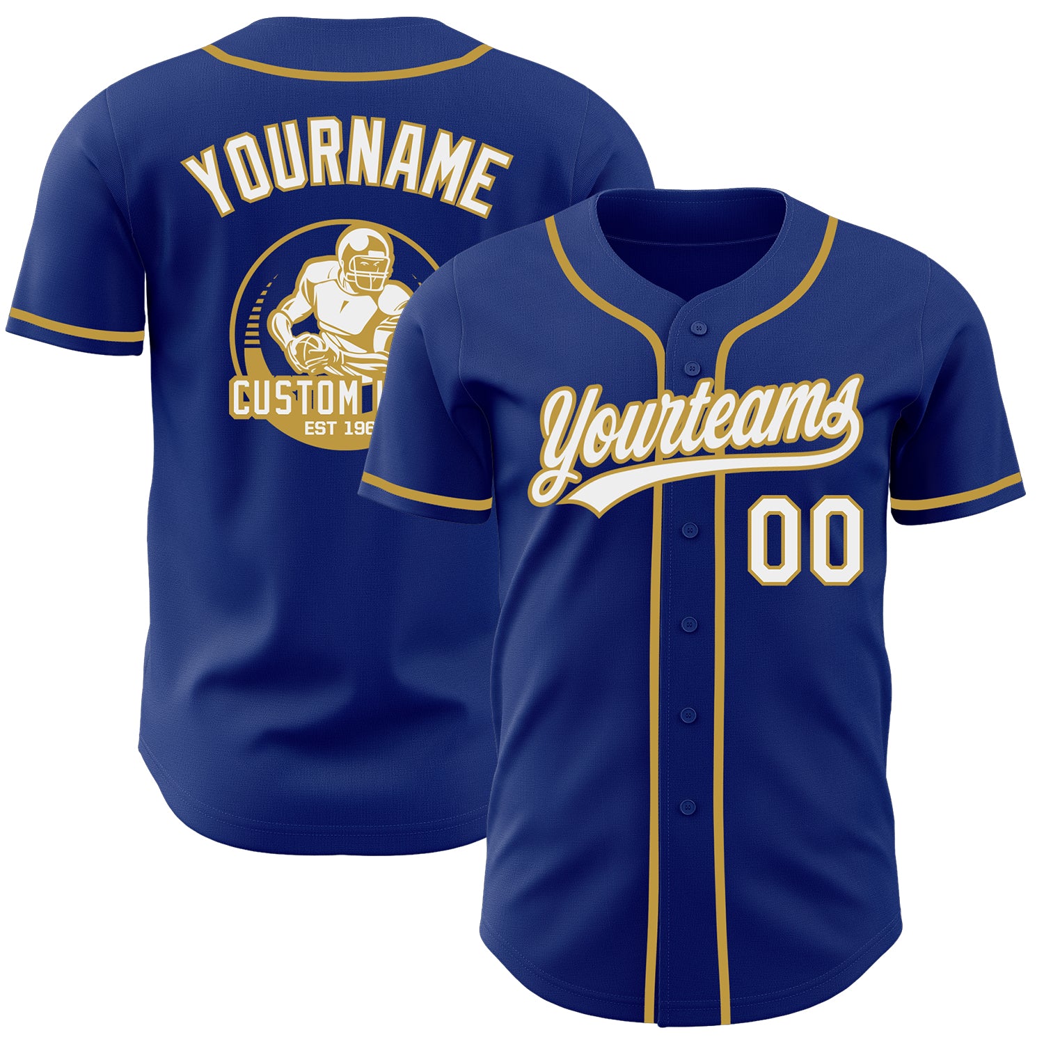 Custom Royal White-Old Gold Authentic Baseball Jersey