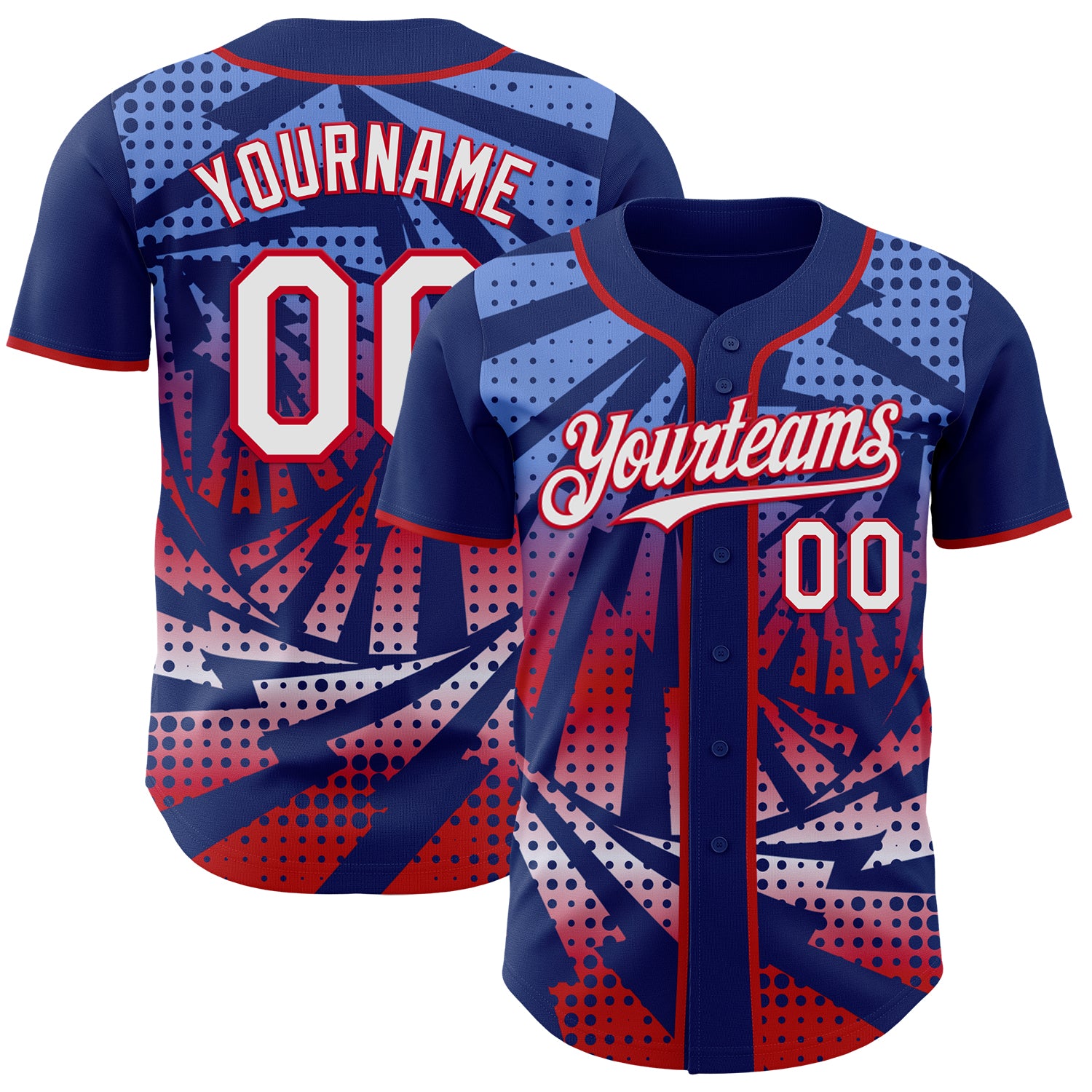 Custom Royal White-Red Lightning Gradient Dot Authentic Baseball Jersey