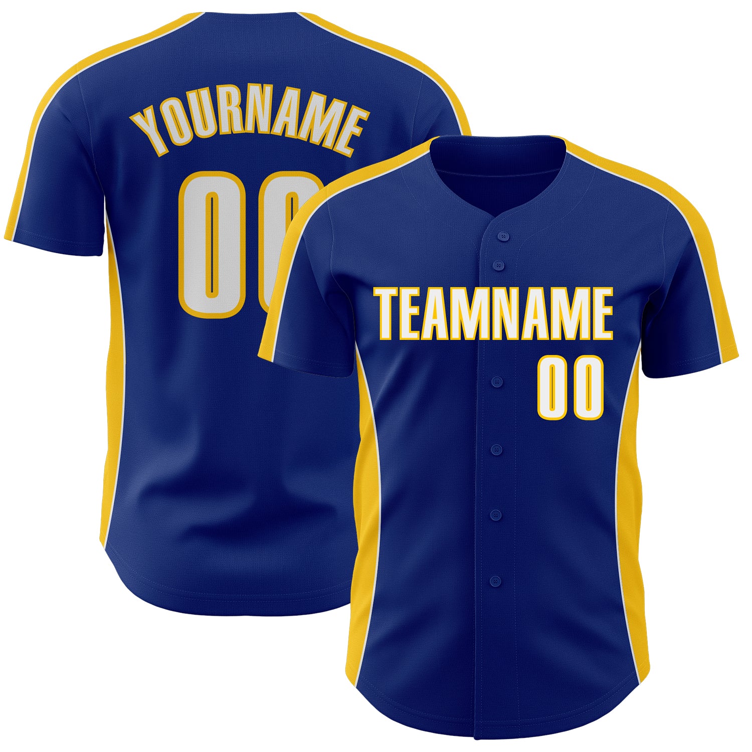 Custom Royal White-Yellow Classic Color Block Side Panel Stripe Authentic Baseball Jersey