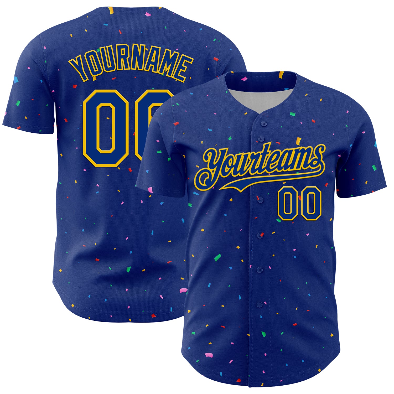 Custom Royal Yellow 3D Pattern Design Confetti Colorful Speckle Authentic Baseball Jersey
