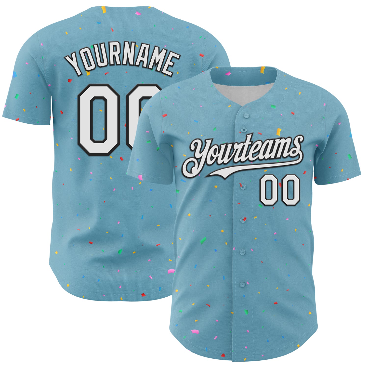 Custom Shadow Blue White-Black 3D Pattern Design Confetti Colorful Speckle Authentic Baseball Jersey