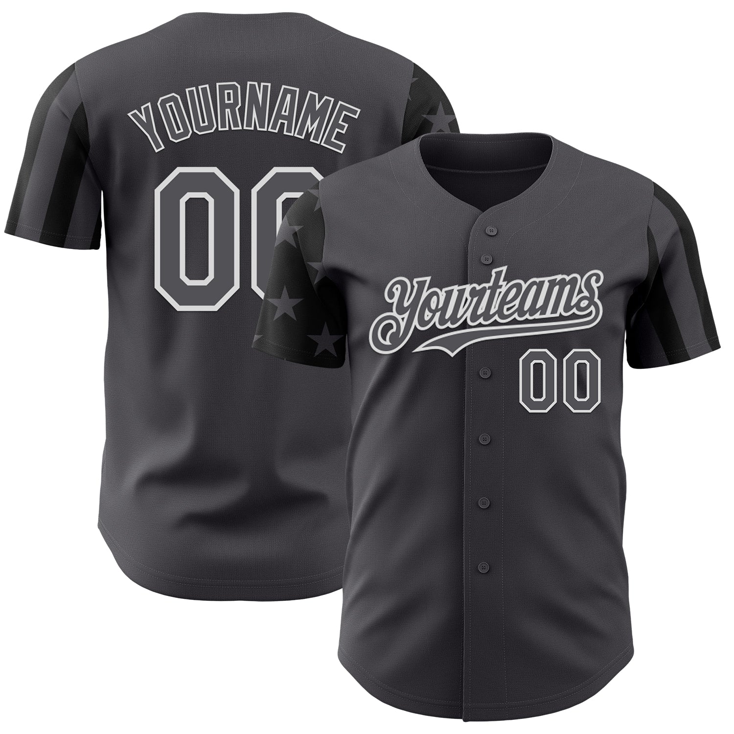 Custom Steel Gray Black-White Two Tone USA Flag Sleeves Stars and Stripes Authentic Baseball Jersey