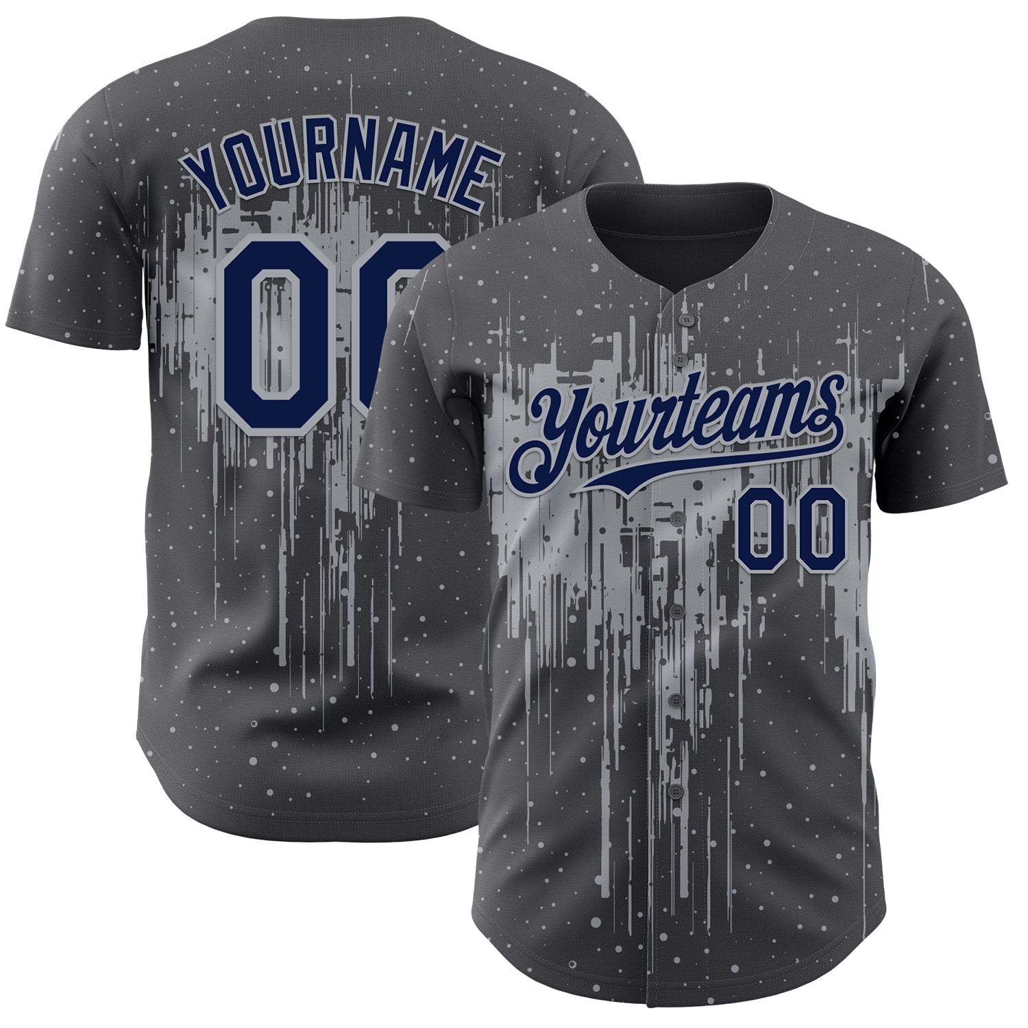 Custom Steel Gray Navy-Gray 3D Pattern Design Dripping Splatter Paint Authentic Baseball Jersey
