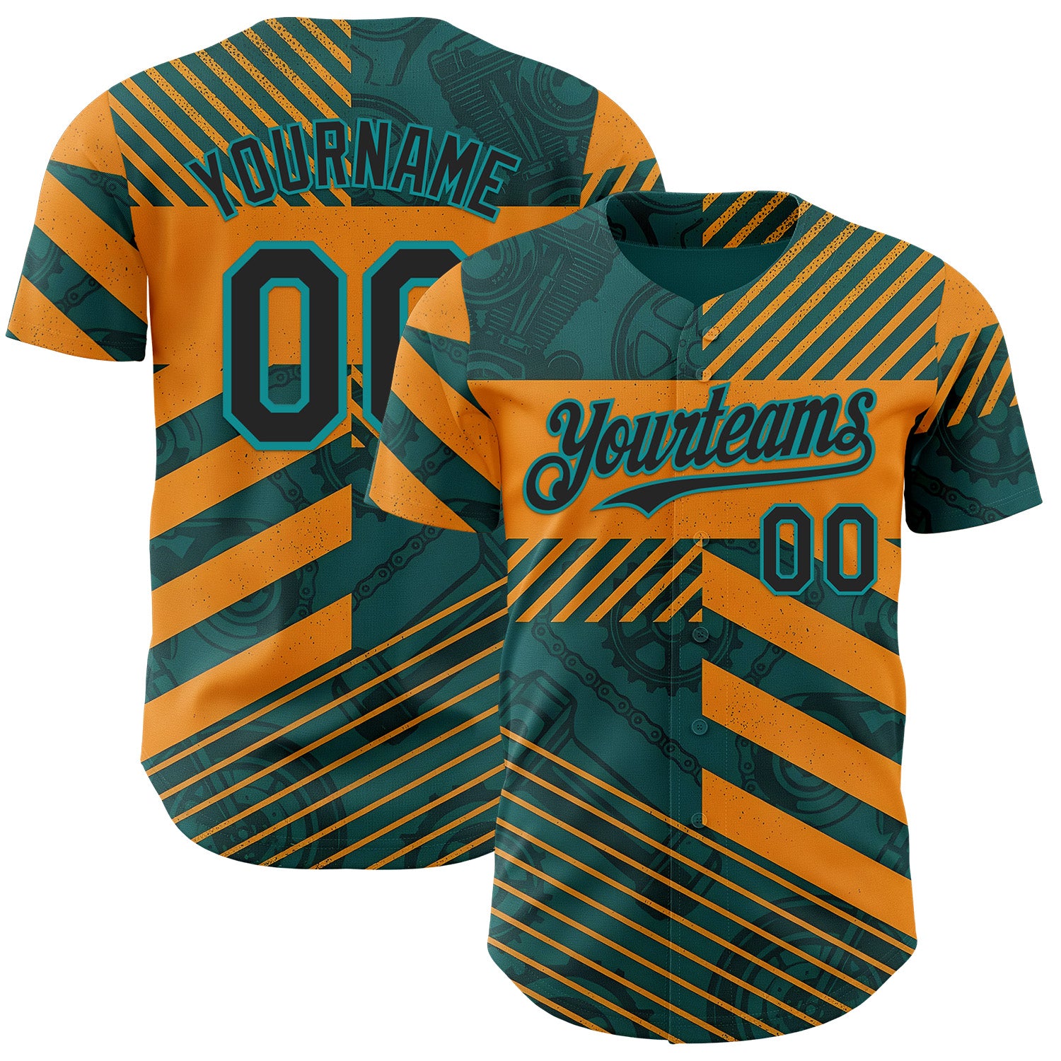 Custom Teal Black-Orange 3D Pattern Design Motorcycle Motocross Stripe Authentic Baseball Jersey