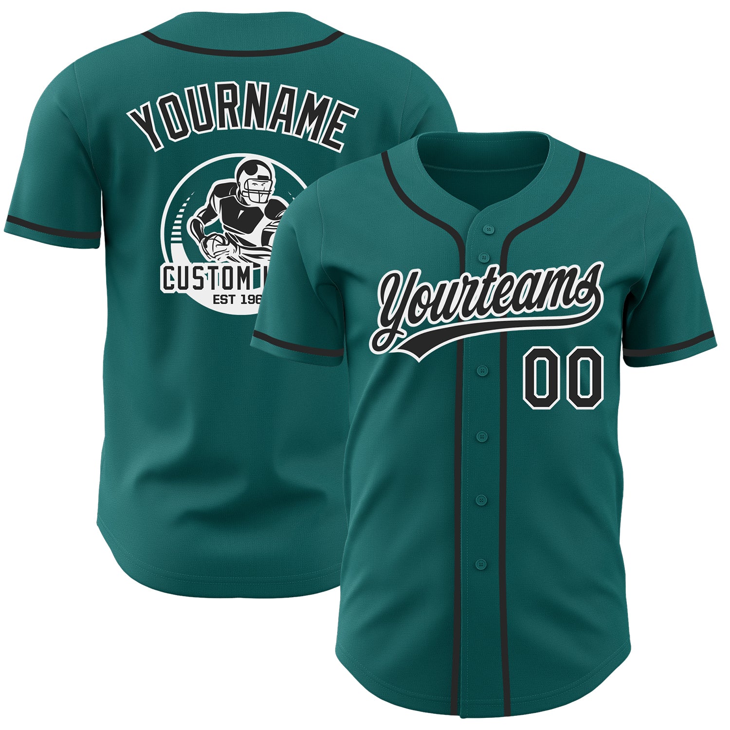 Custom Teal Black-White Authentic Baseball Jersey
