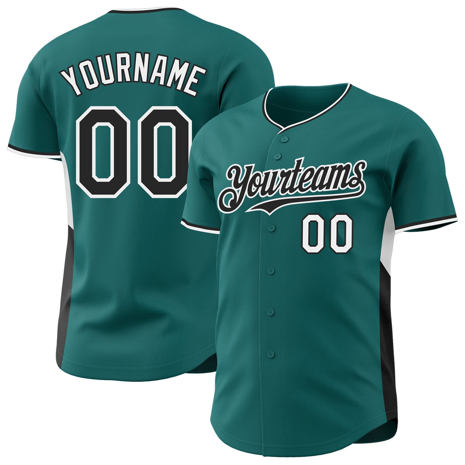 Custom Teal Black-White Classic Color Block Side Panel Stripe Authentic Baseball Jersey