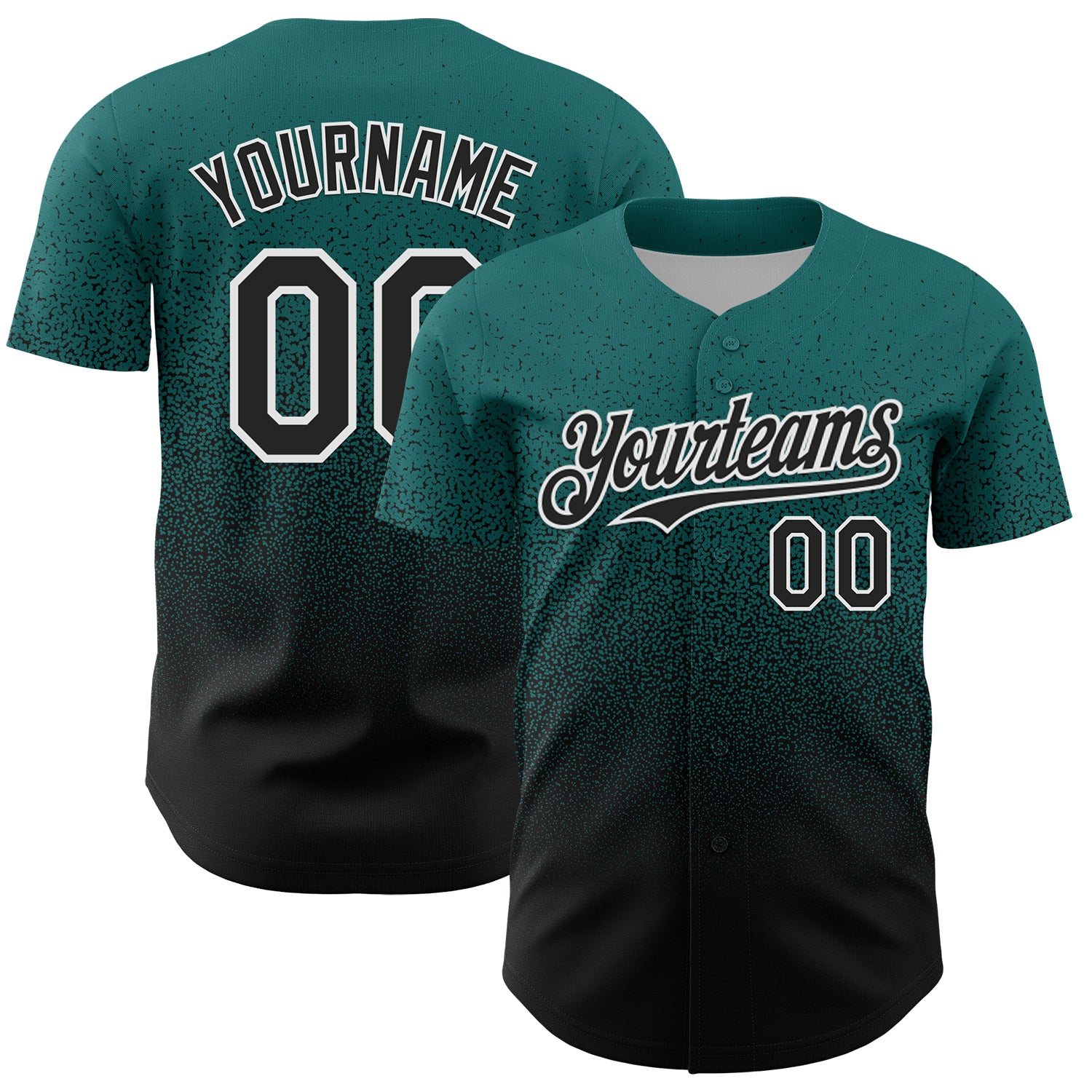 Custom Teal Black-White Fade Fashion Speckle Authentic Baseball Jersey