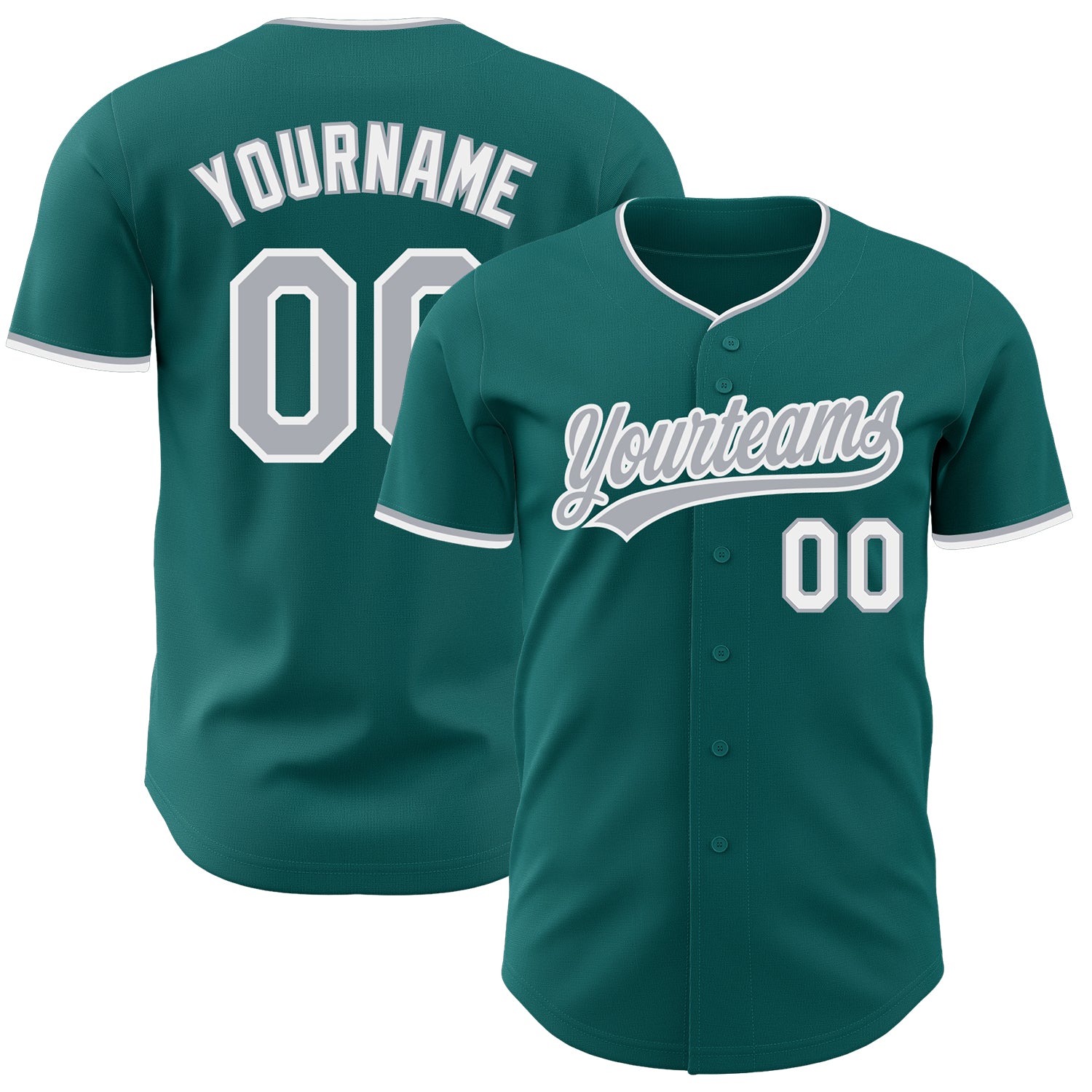 Custom Teal Gray-White Authentic Baseball Jersey